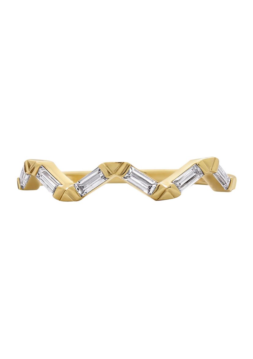 Yellow Gold Plated Sterling Silver Cubic Zirconia White Baguette Cut Stackable Ring