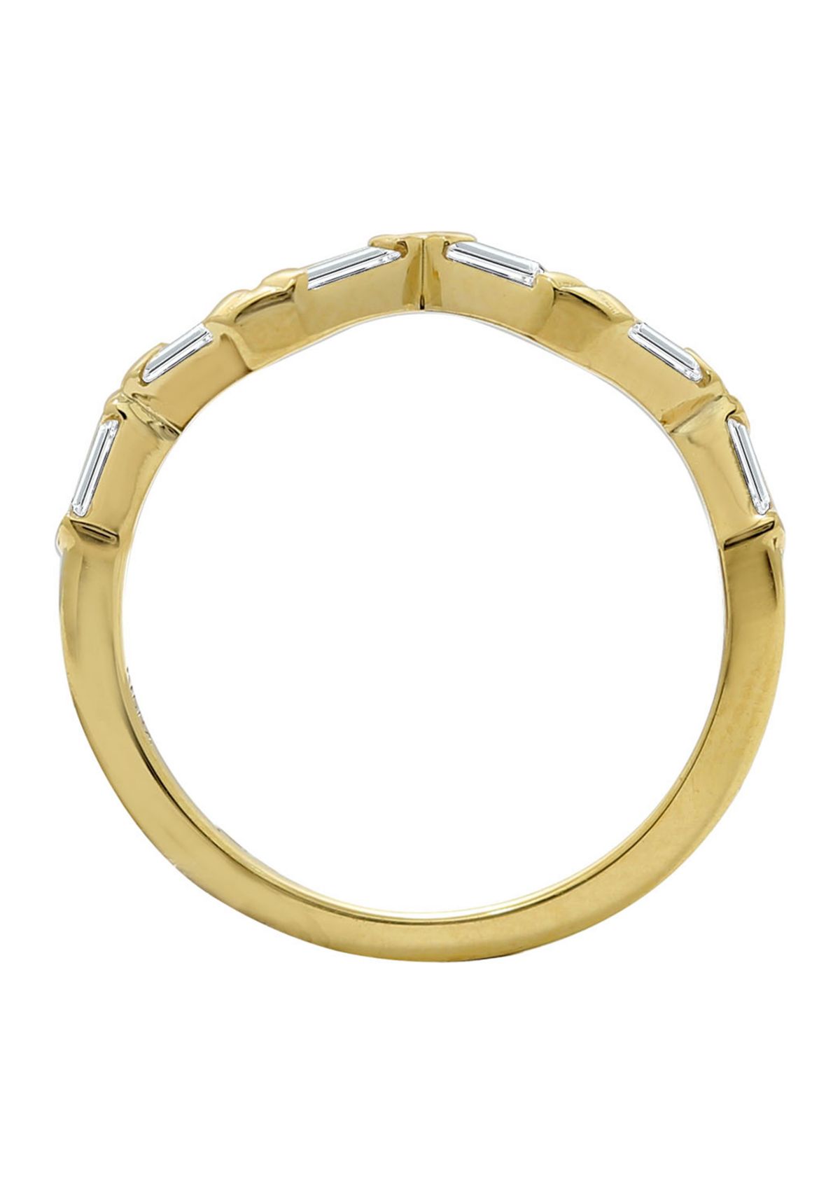 Yellow Gold Plated Sterling Silver Cubic Zirconia White Baguette Cut Stackable Ring