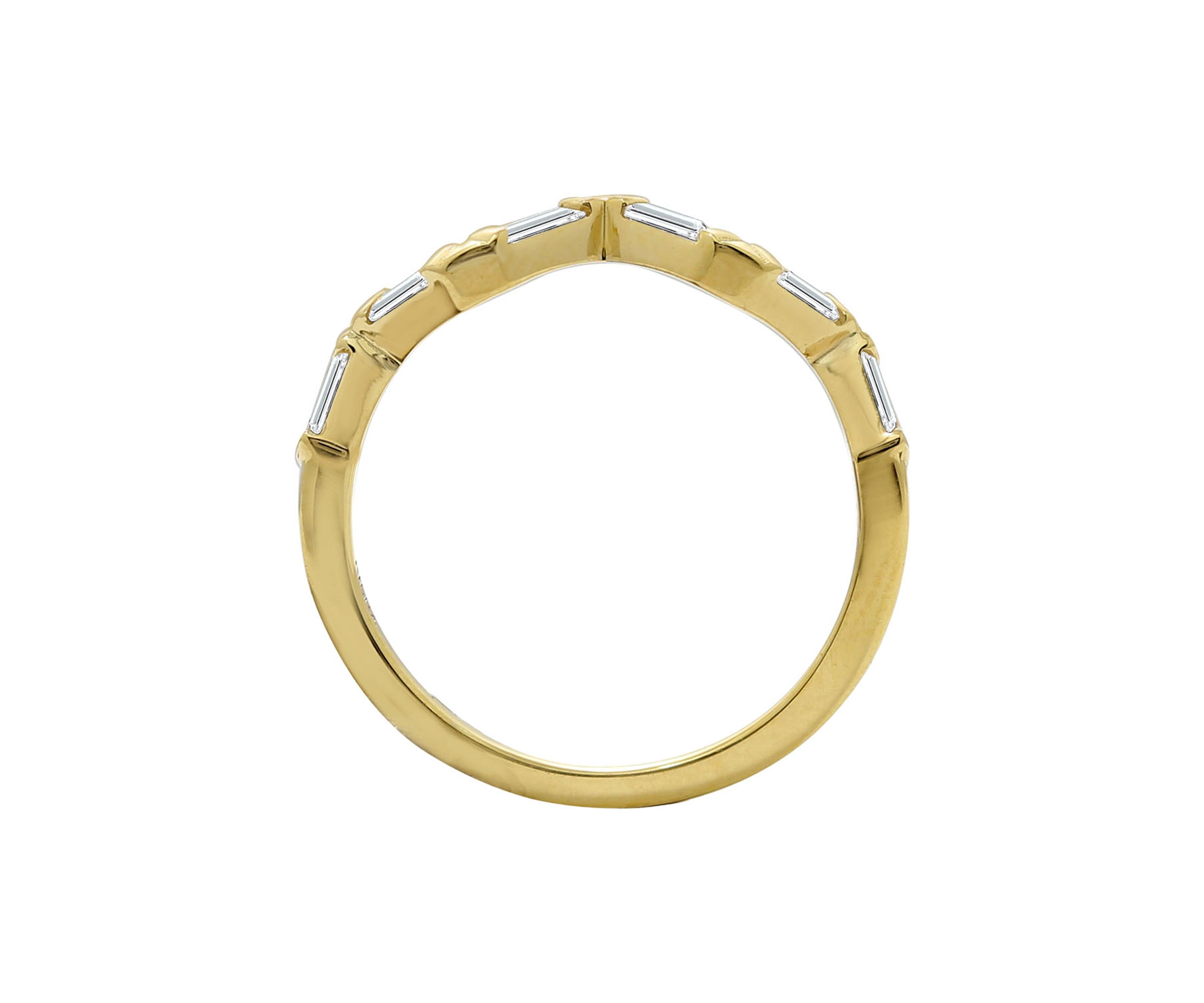 Yellow Gold Plated Sterling Silver Cubic Zirconia White Baguette Cut Stackable Ring