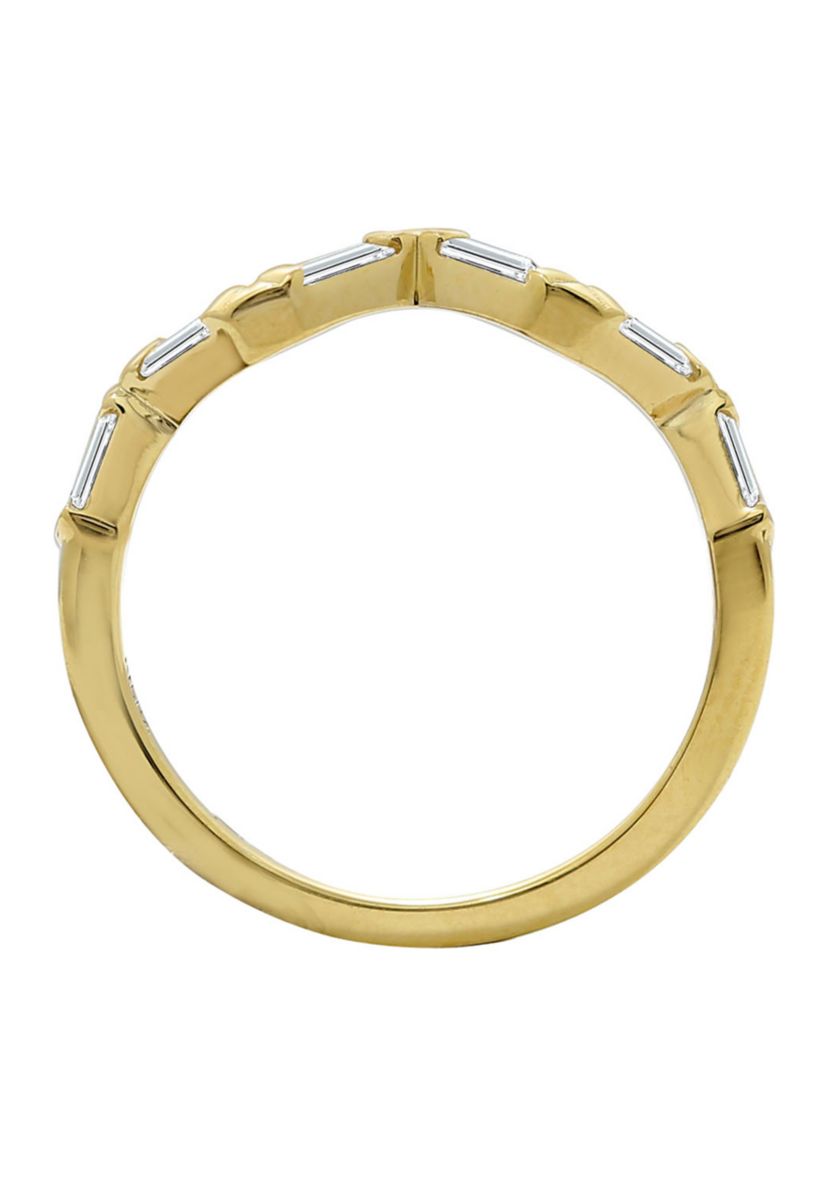 Yellow Gold Plated Sterling Silver Cubic Zirconia White Baguette Cut Stackable Ring