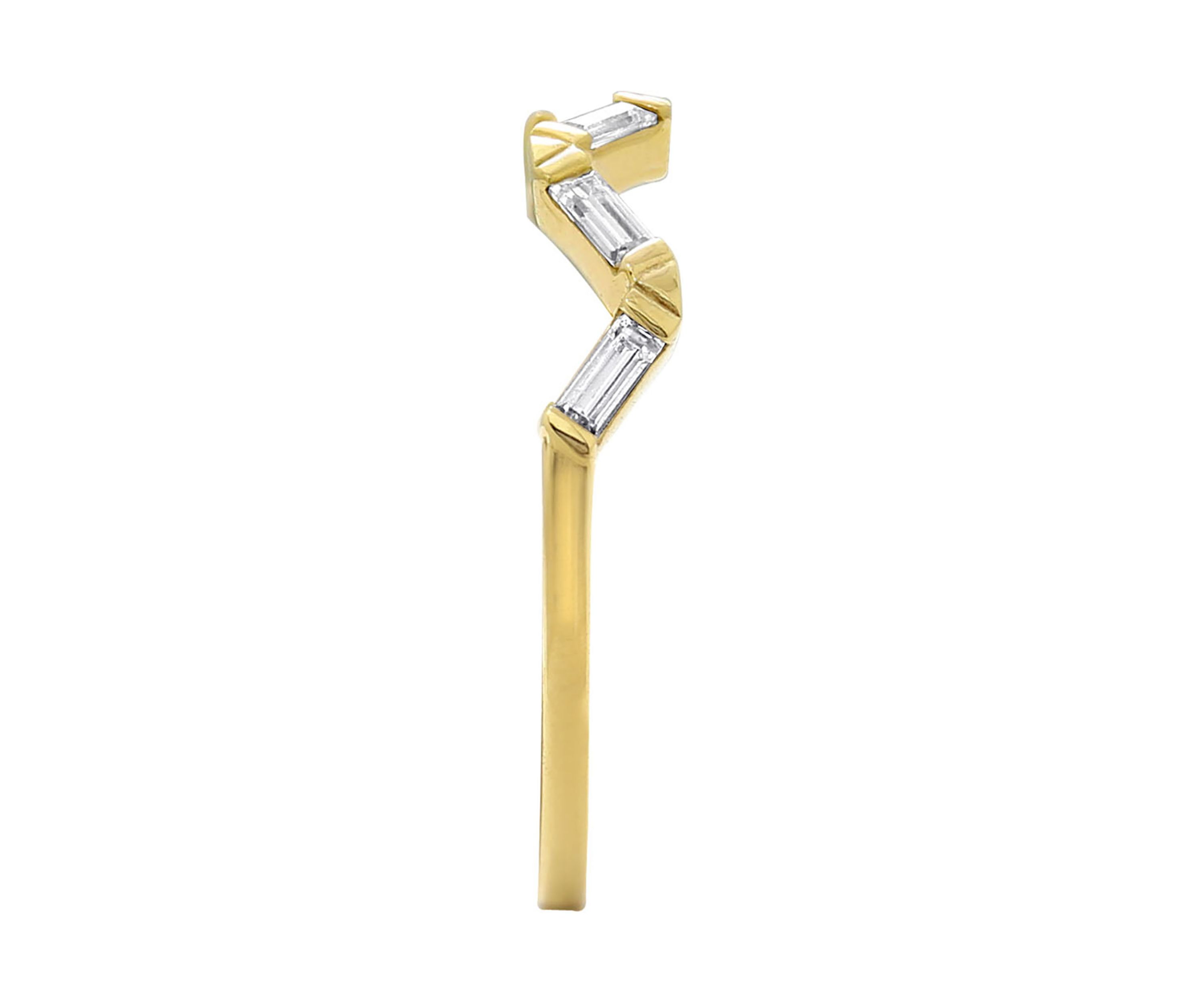Yellow Gold Plated Sterling Silver Cubic Zirconia White Baguette Cut Stackable Ring