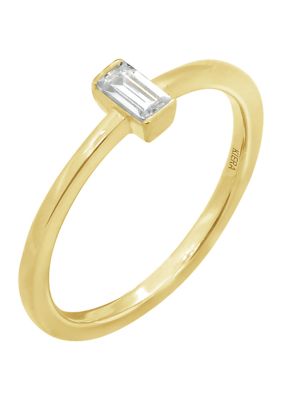 Yellow Gold Plated Sterling Silver Cubic Zirconia White Baguette Cut Solitaire Daity Ring