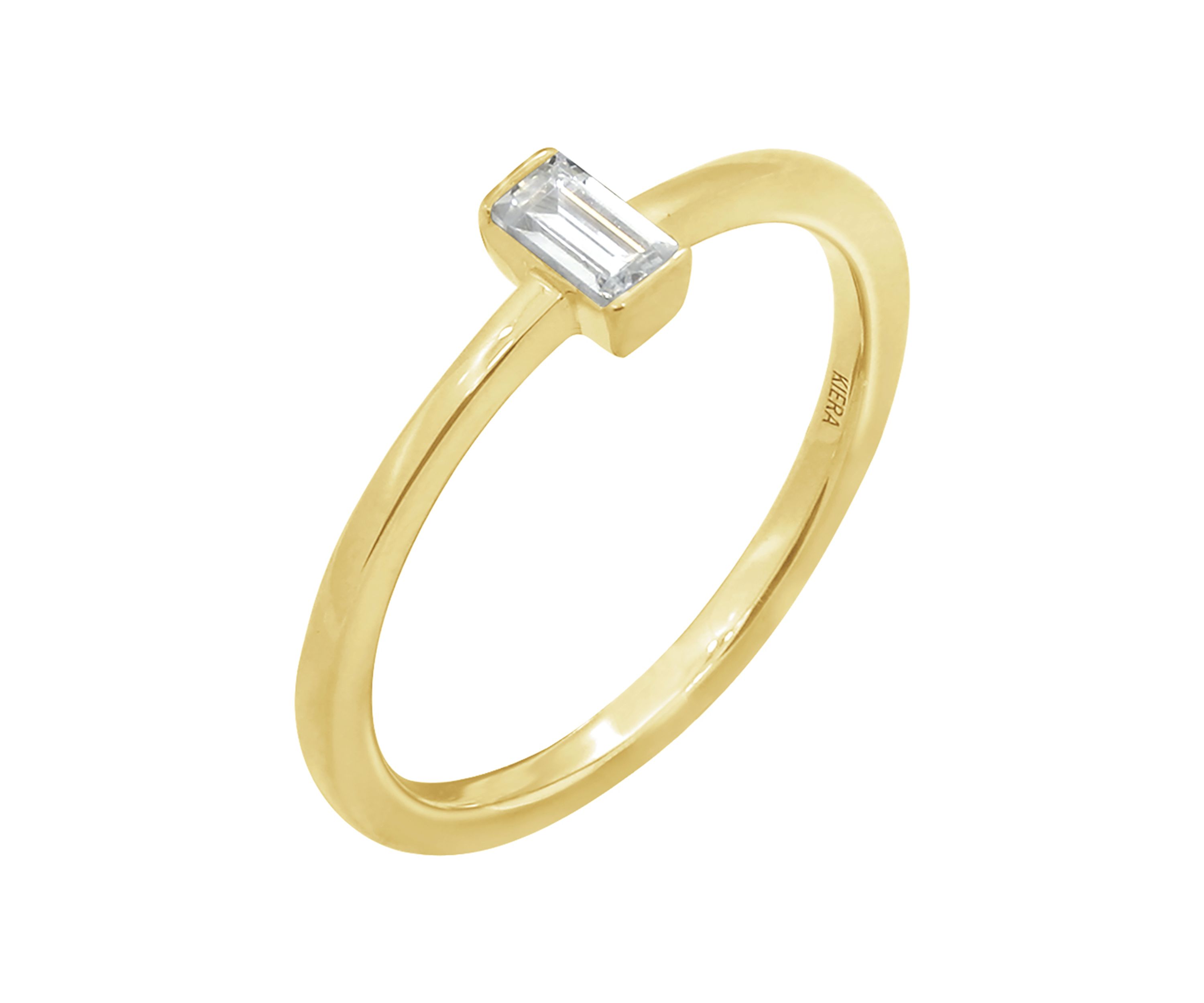 Yellow Gold Plated Sterling Silver Cubic Zirconia White Baguette Cut Solitaire Daity Ring