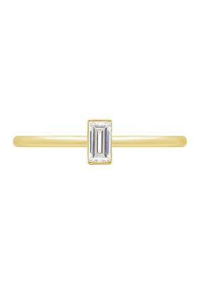 Yellow Gold Plated Sterling Silver Cubic Zirconia White Baguette Cut Solitaire Daity Ring