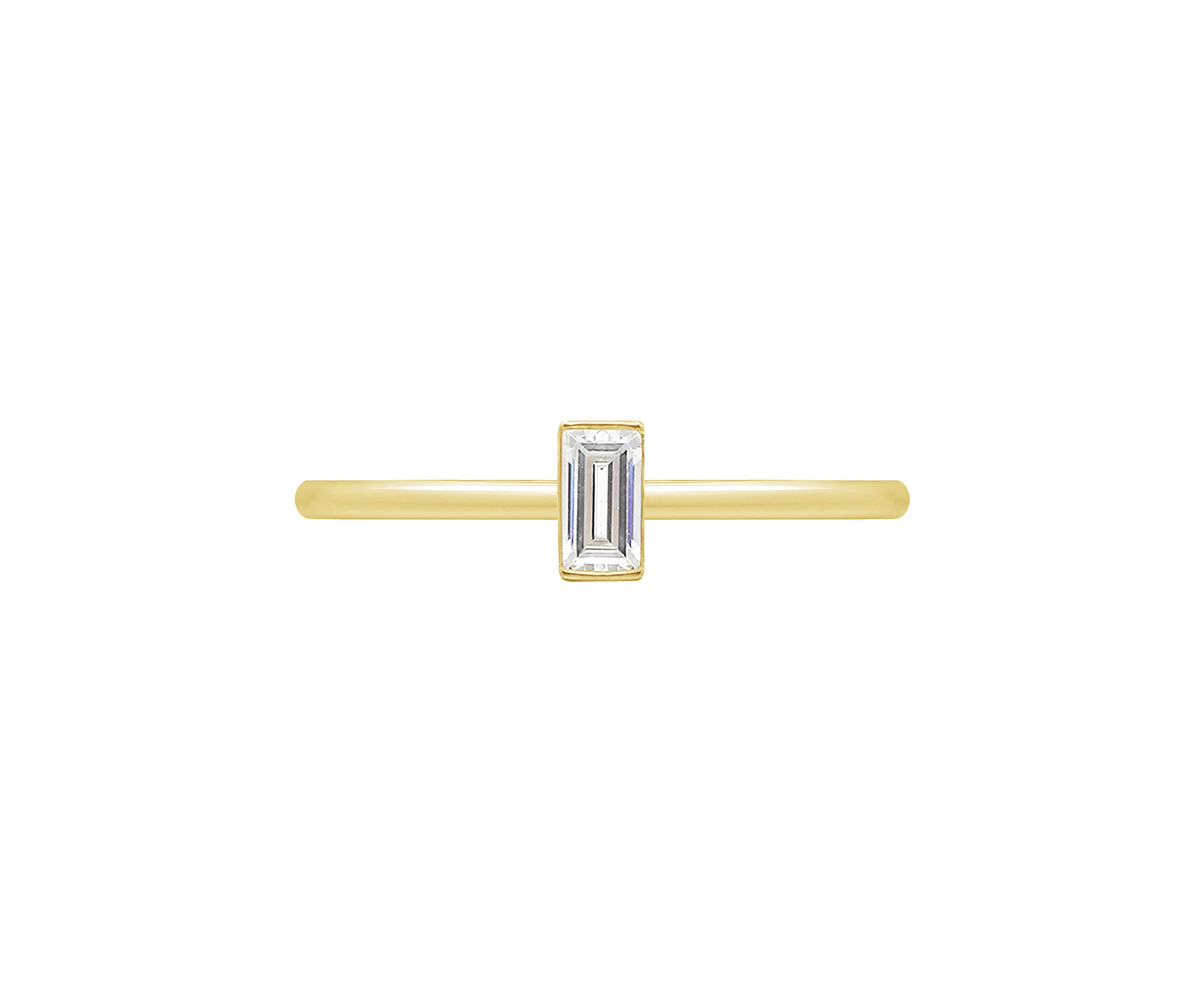 Yellow Gold Plated Sterling Silver Cubic Zirconia White Baguette Cut Solitaire Daity Ring