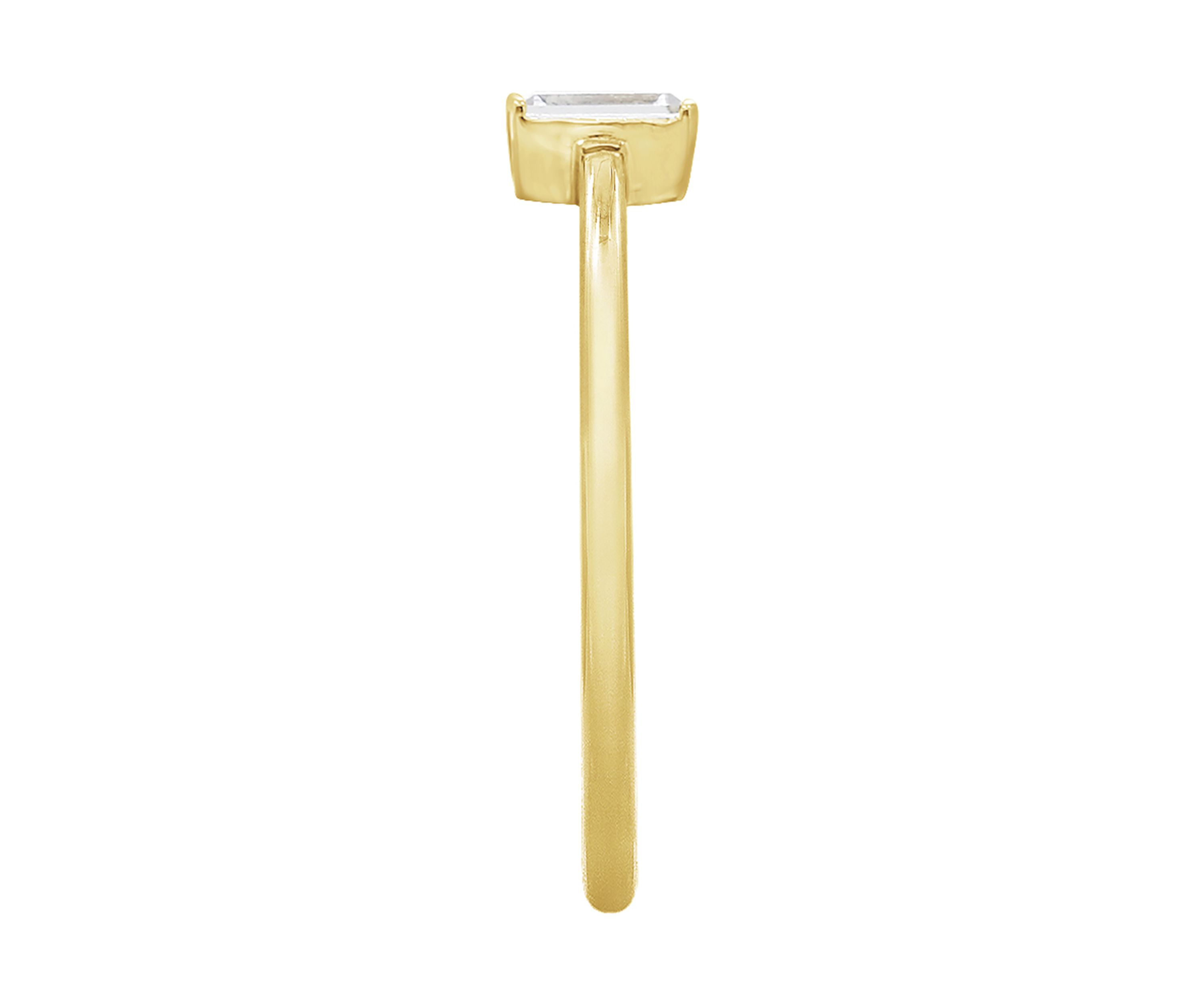 Yellow Gold Plated Sterling Silver Cubic Zirconia White Baguette Cut Solitaire Daity Ring