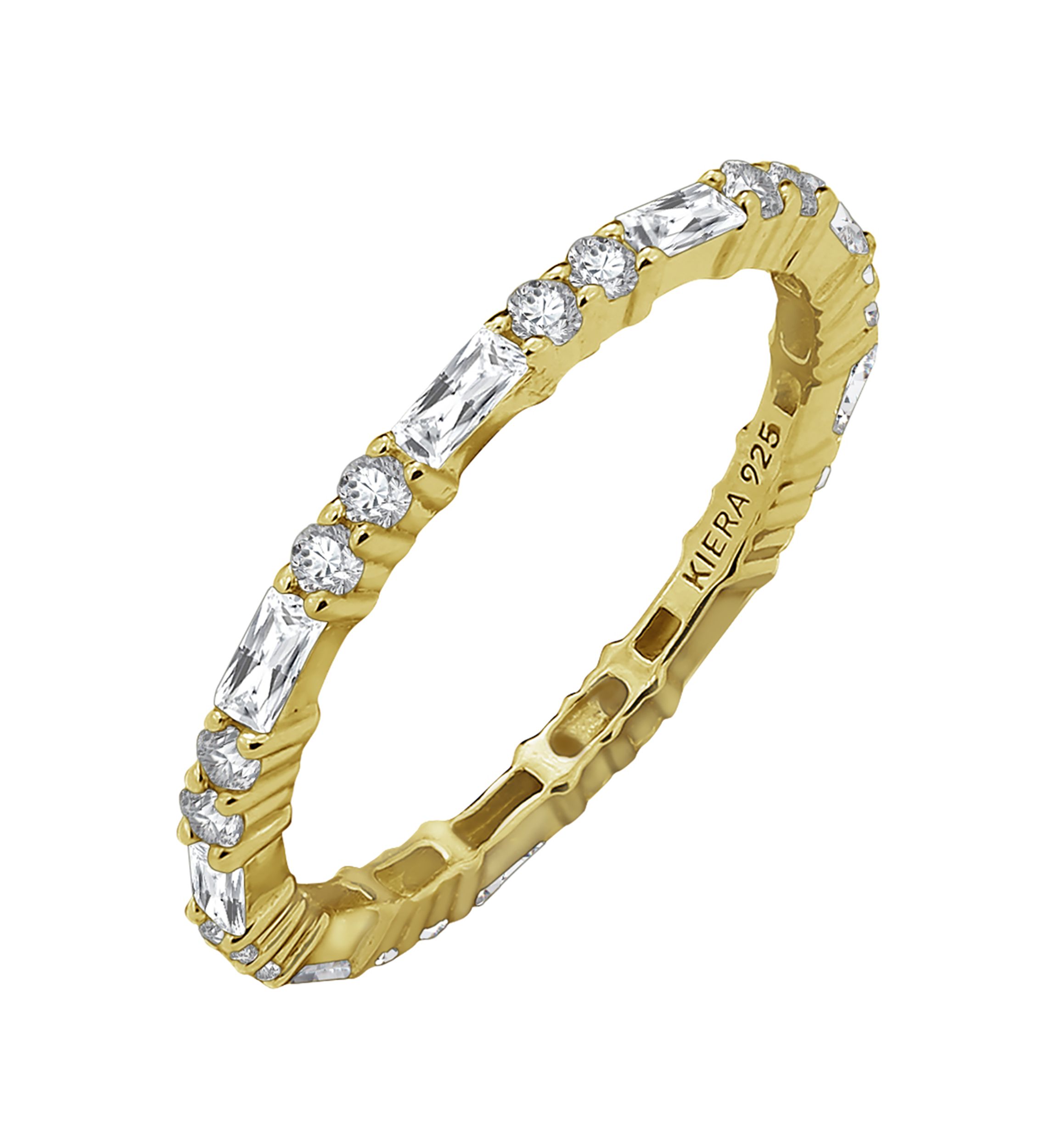 Yellow Gold Plated Sterling Silver Cubic Zirconia White Baguette Cut Eternity Band Ring
