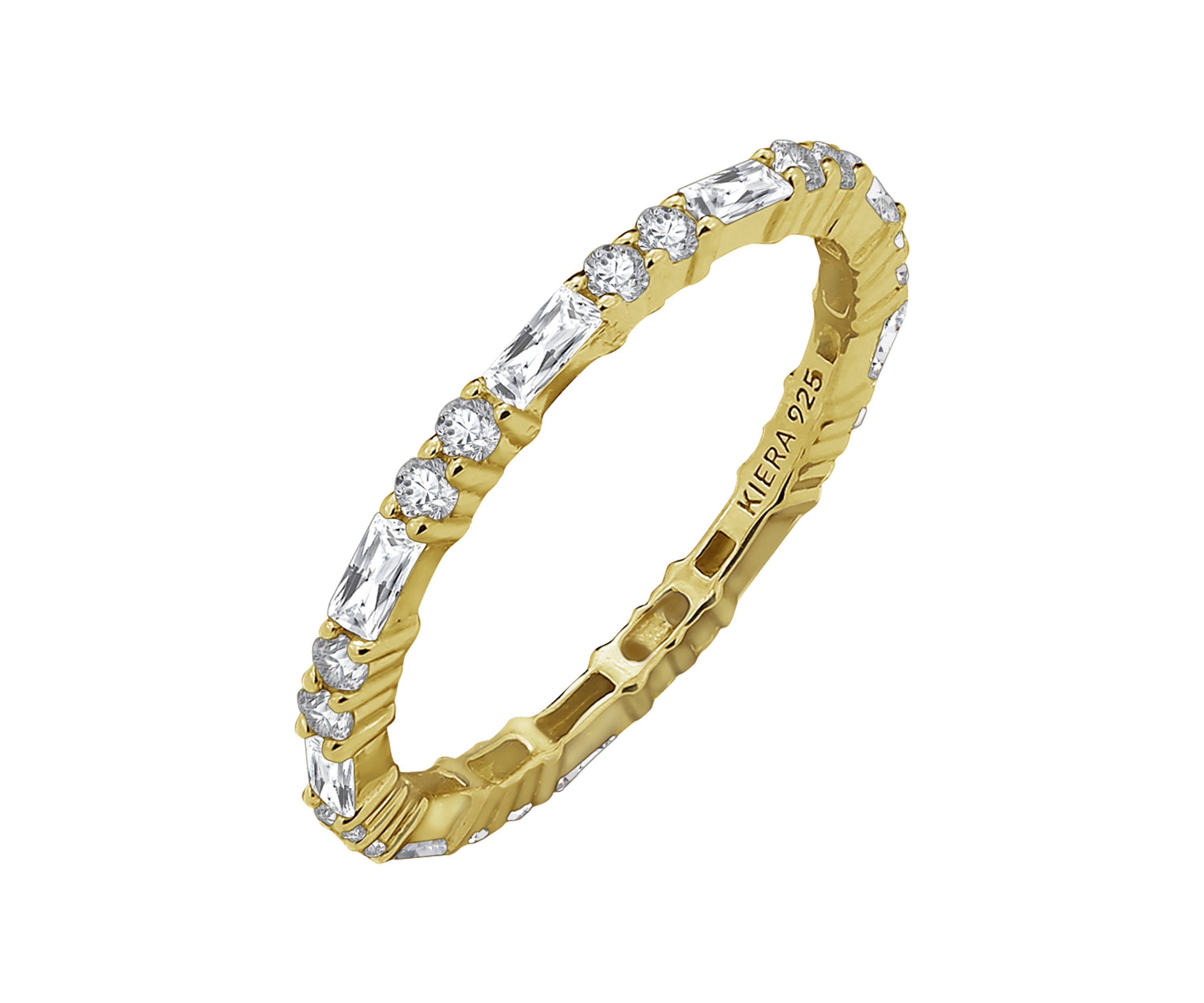 Yellow Gold Plated Sterling Silver Cubic Zirconia White Baguette Cut Eternity Band Ring