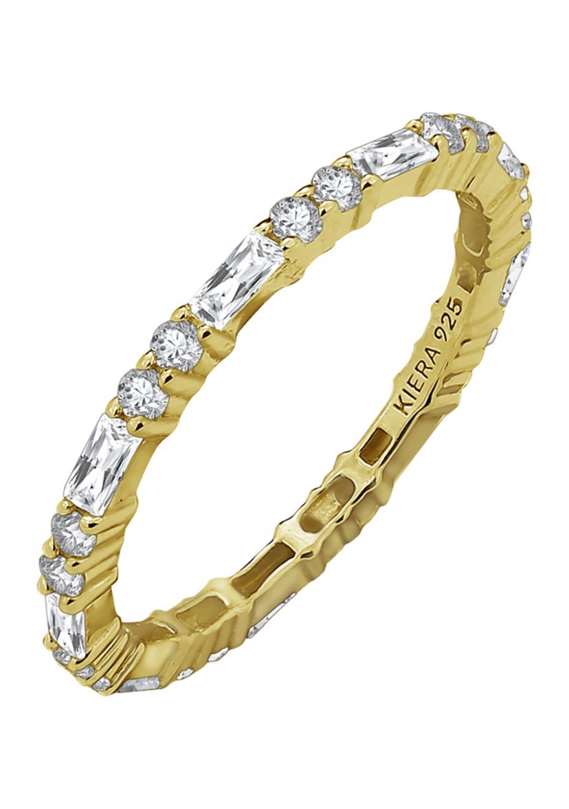 Yellow Gold Plated Sterling Silver Cubic Zirconia White Baguette Cut Eternity Band Ring