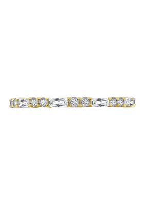 Yellow Gold Plated Sterling Silver Cubic Zirconia White Baguette Cut Eternity Band Ring