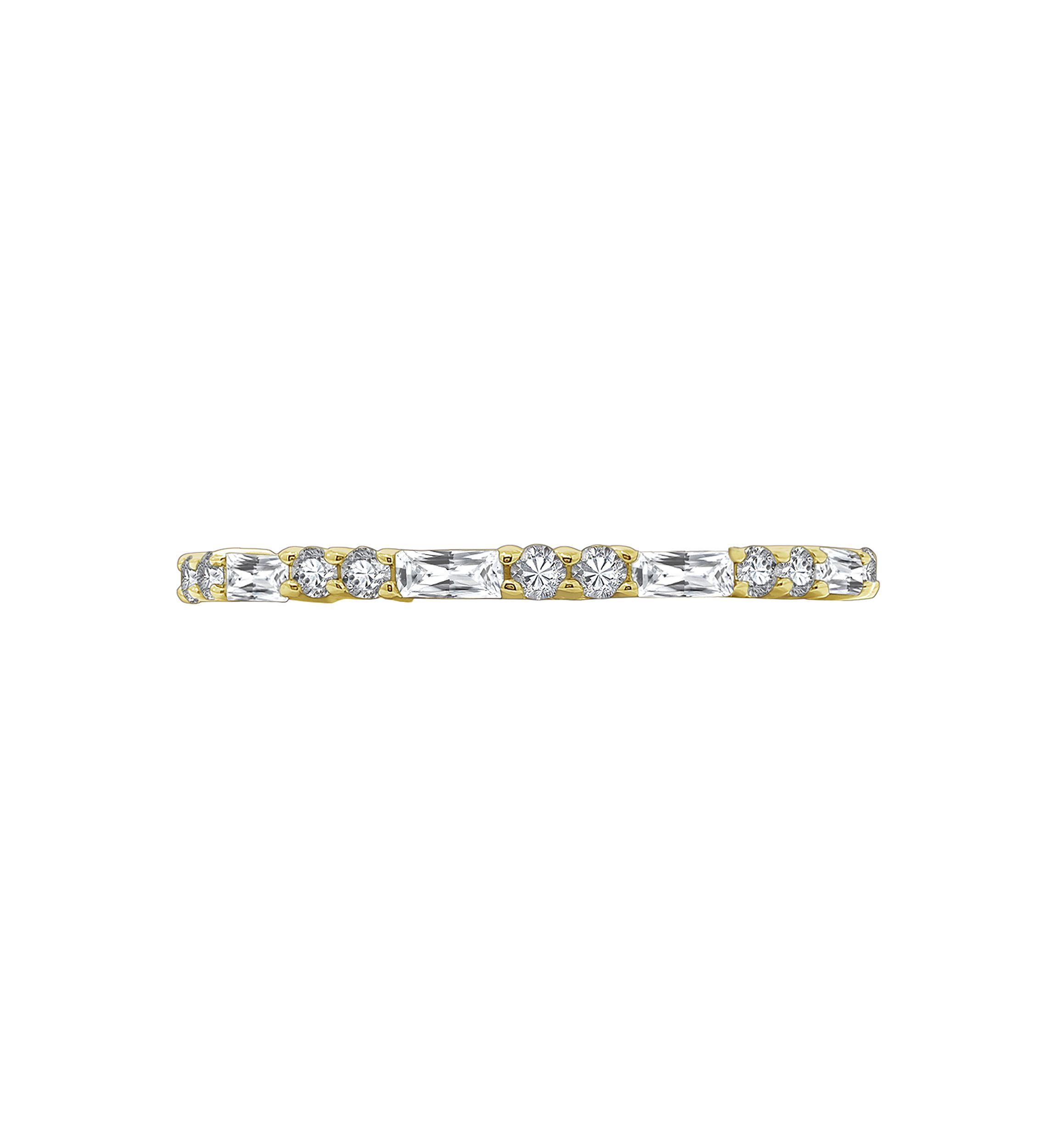 Yellow Gold Plated Sterling Silver Cubic Zirconia White Baguette Cut Eternity Band Ring