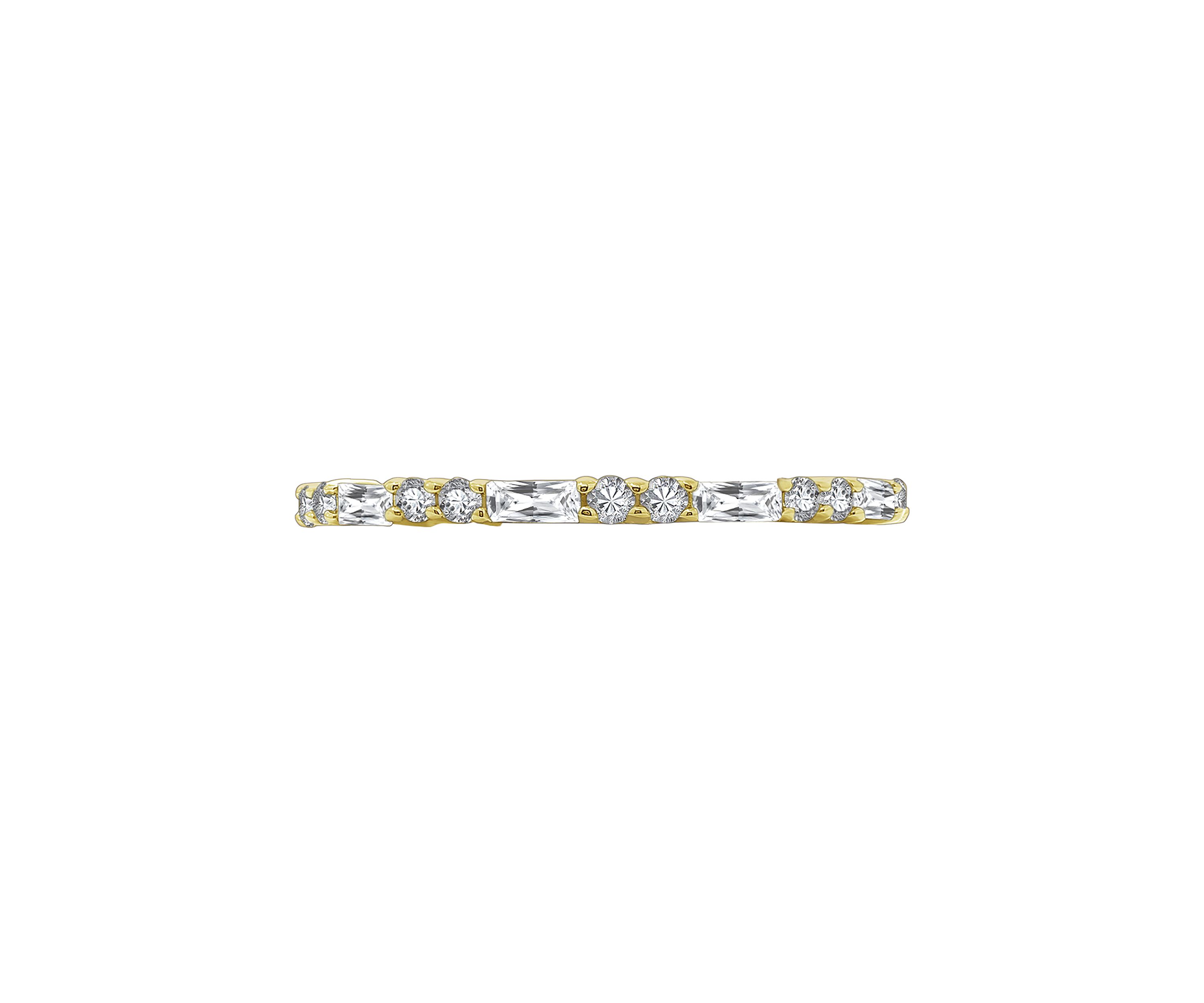 Yellow Gold Plated Sterling Silver Cubic Zirconia White Baguette Cut Eternity Band Ring