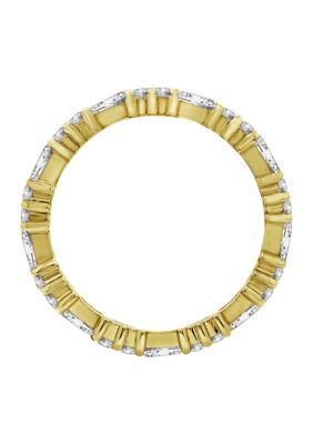 Yellow Gold Plated Sterling Silver Cubic Zirconia White Baguette Cut Eternity Band Ring