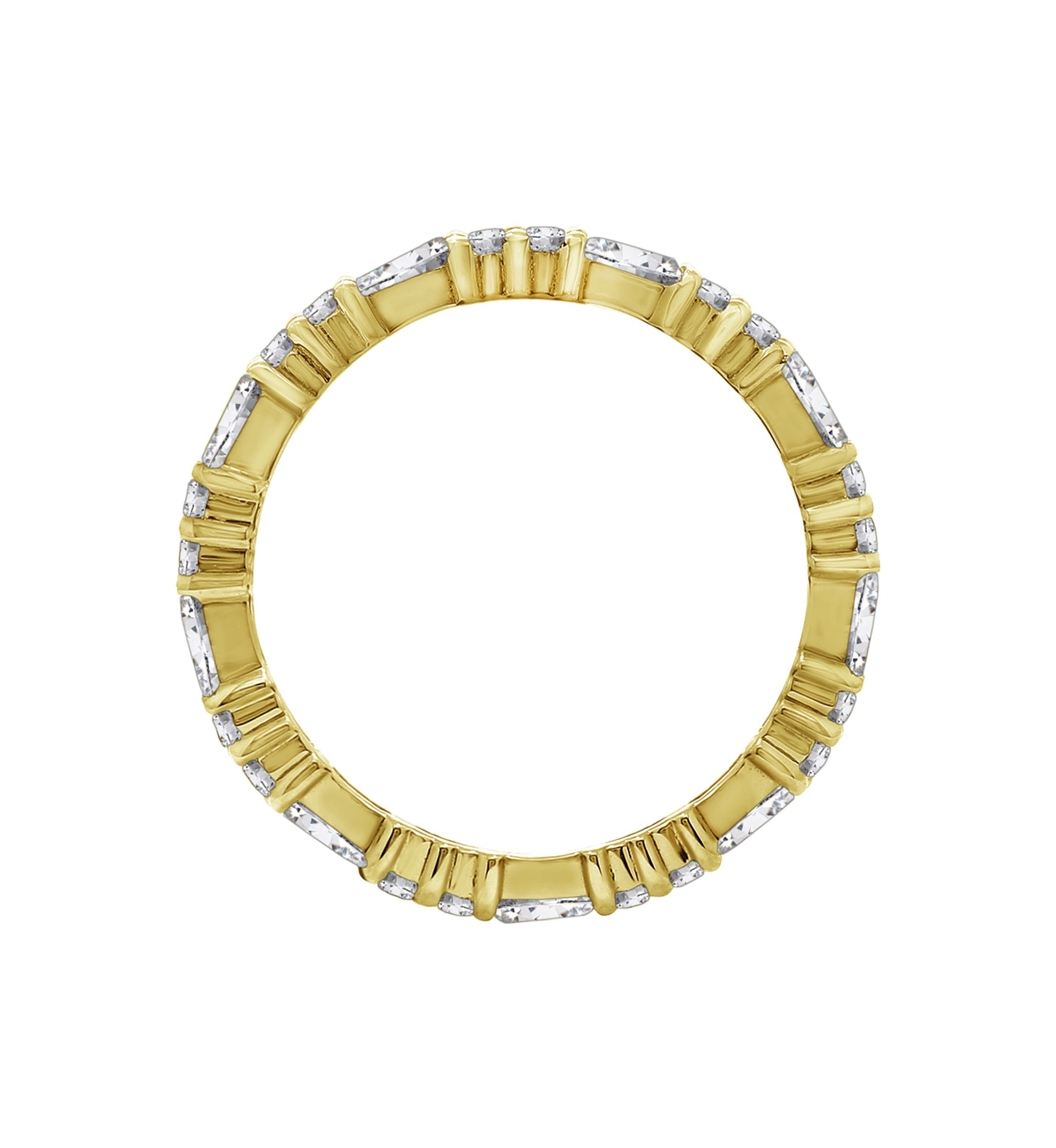 Yellow Gold Plated Sterling Silver Cubic Zirconia White Baguette Cut Eternity Band Ring