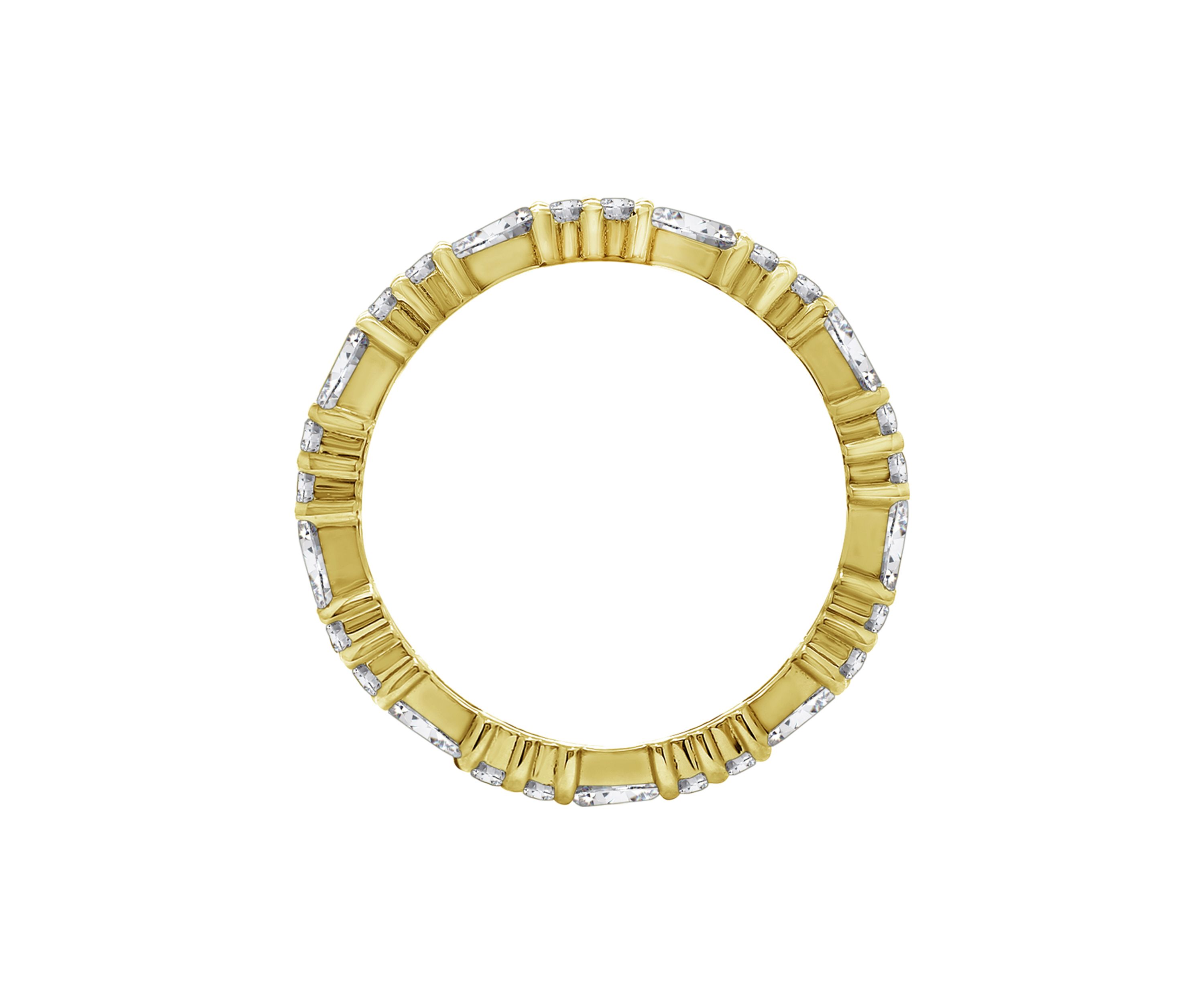 Yellow Gold Plated Sterling Silver Cubic Zirconia White Baguette Cut Eternity Band Ring