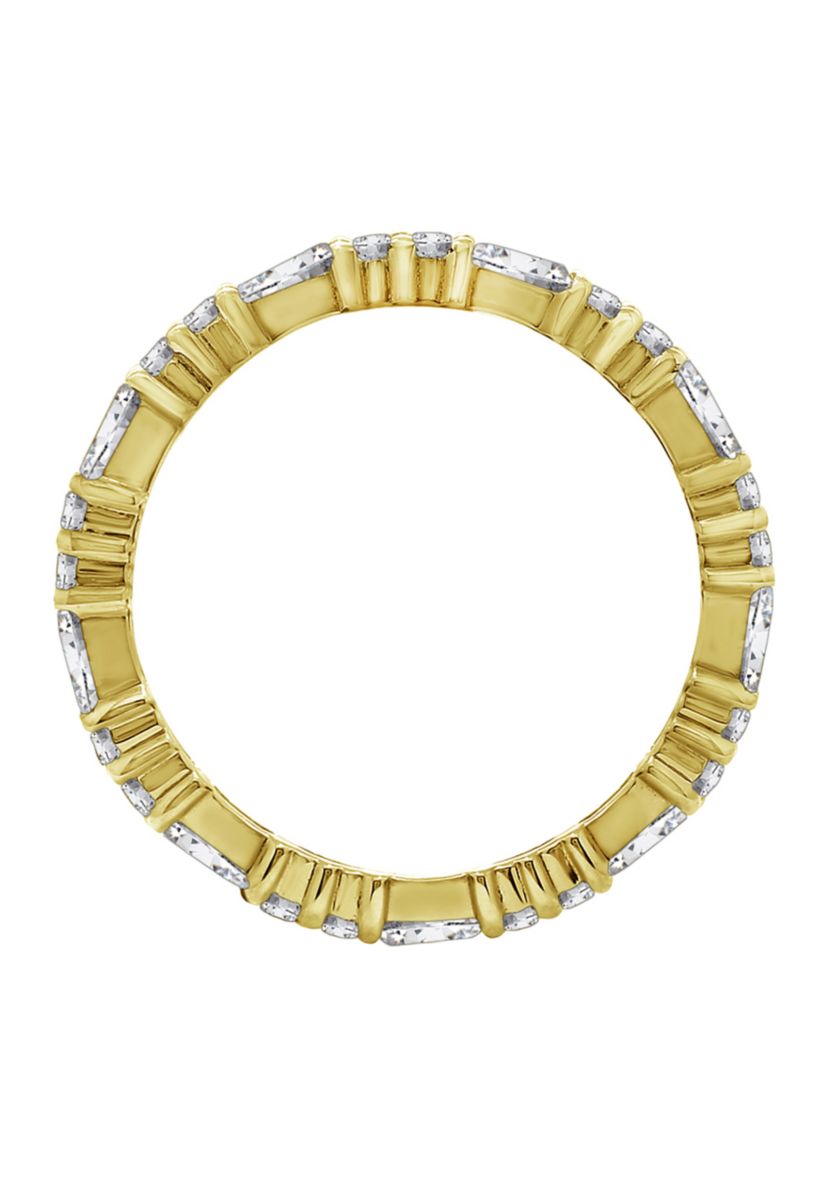 Yellow Gold Plated Sterling Silver Cubic Zirconia White Baguette Cut Eternity Band Ring