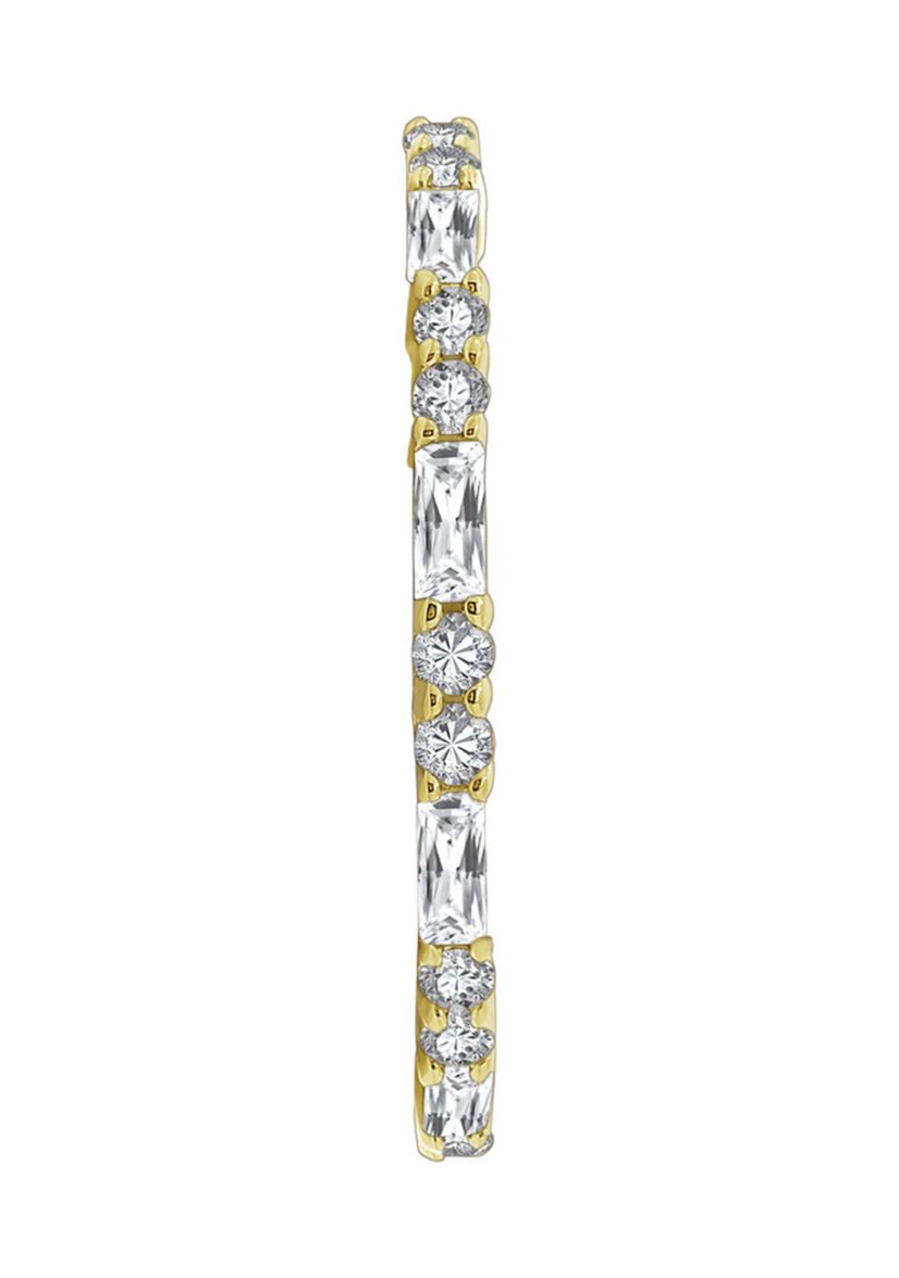 Yellow Gold Plated Sterling Silver Cubic Zirconia White Baguette Cut Eternity Band Ring