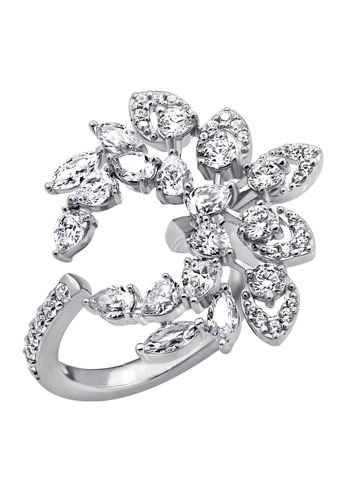 KIERA Platinum Plated Sterling Silver Cubic Zirconia Laurel Wreath Open ...