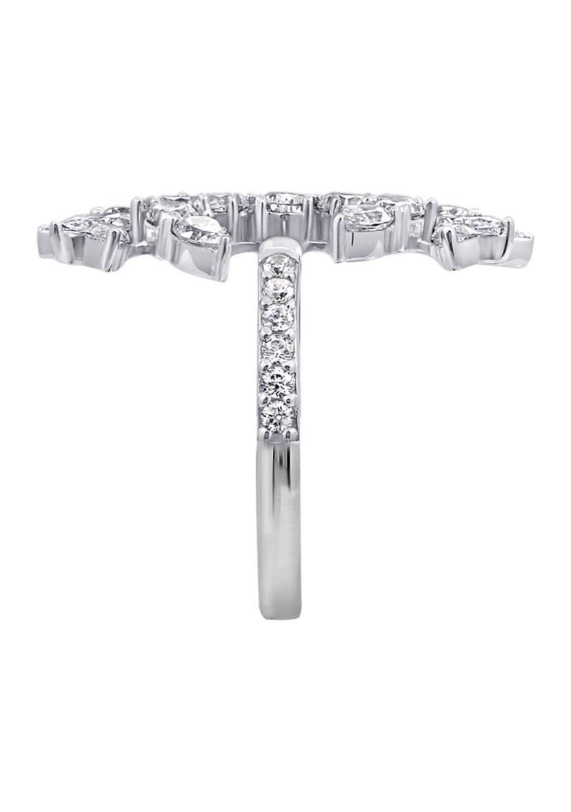 Platinum Plated Sterling Silver Cubic Zirconia Laurel Wreath Open Ring