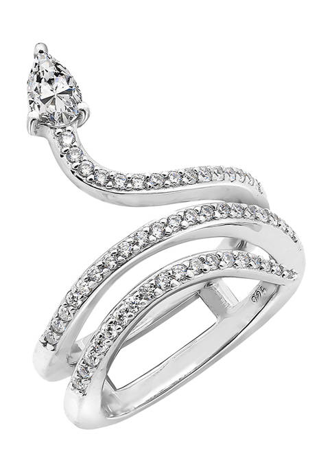 Platinum Plated Sterling Silver Cubic Zirconia Coiled Snake Ring