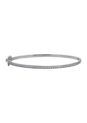 Diamonbliss Rhodium Plated Sterling Sliver Cubic Zirconia Oval Hinged Bangle