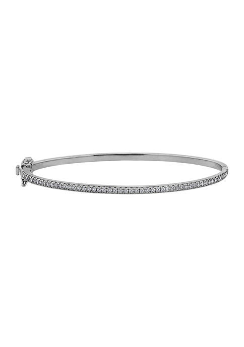 Rhodium Plated Sterling Sliver Cubic Zirconia Oval Hinged Bangle