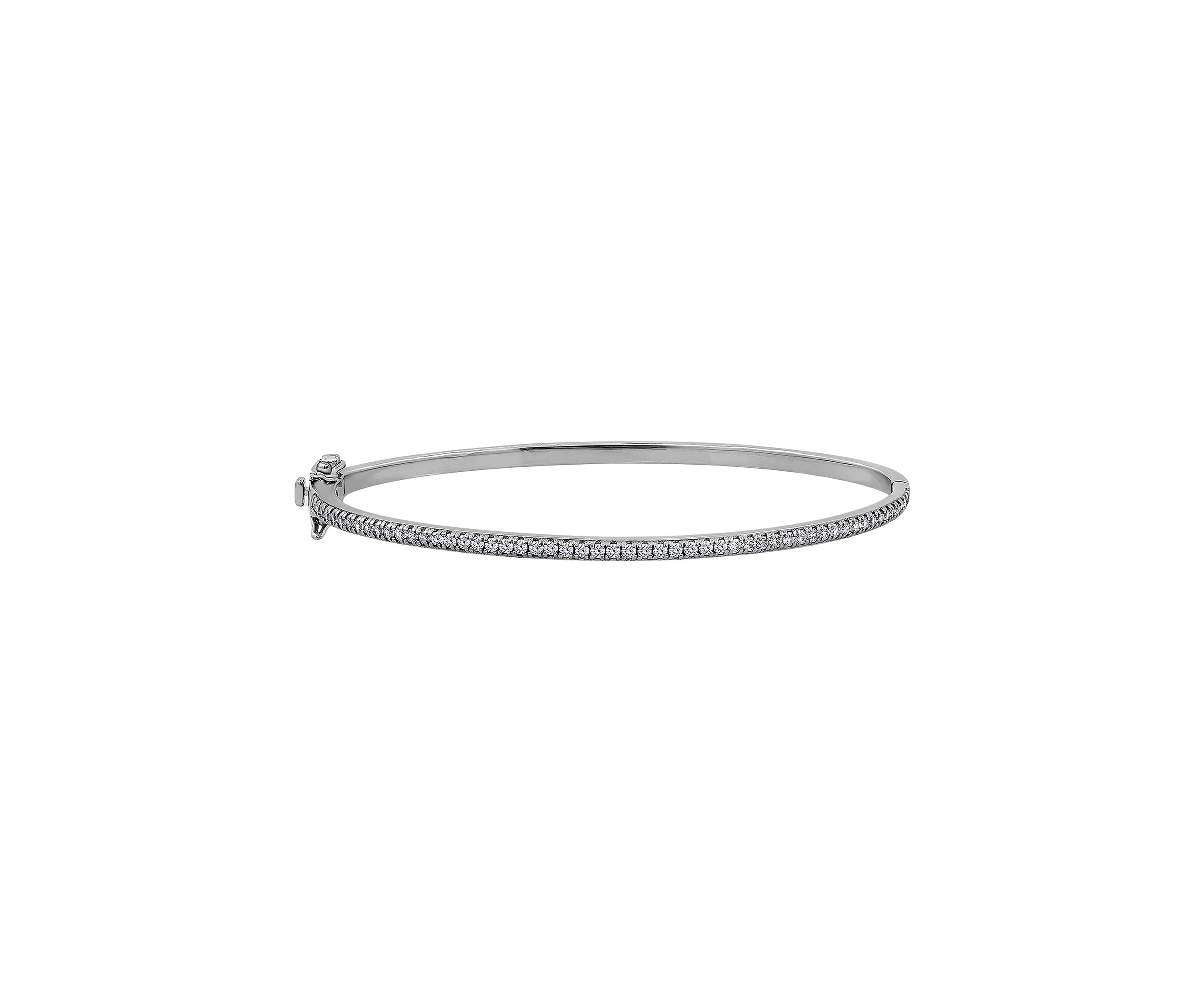 Rhodium Plated Sterling Sliver Cubic Zirconia Oval Hinged Bangle