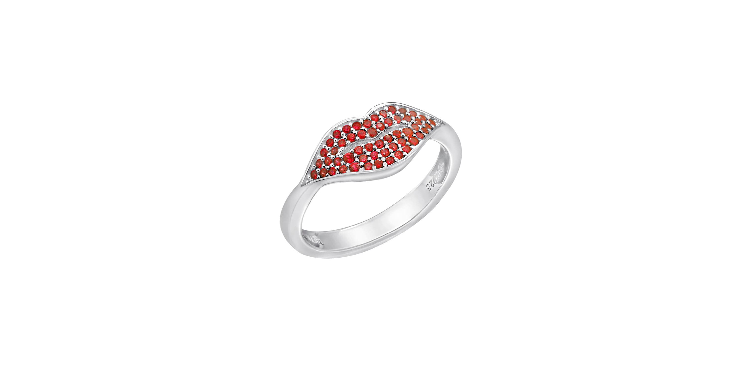 Lab Created Platinum Plated Sterling Silver Ruby Red Lip Ring