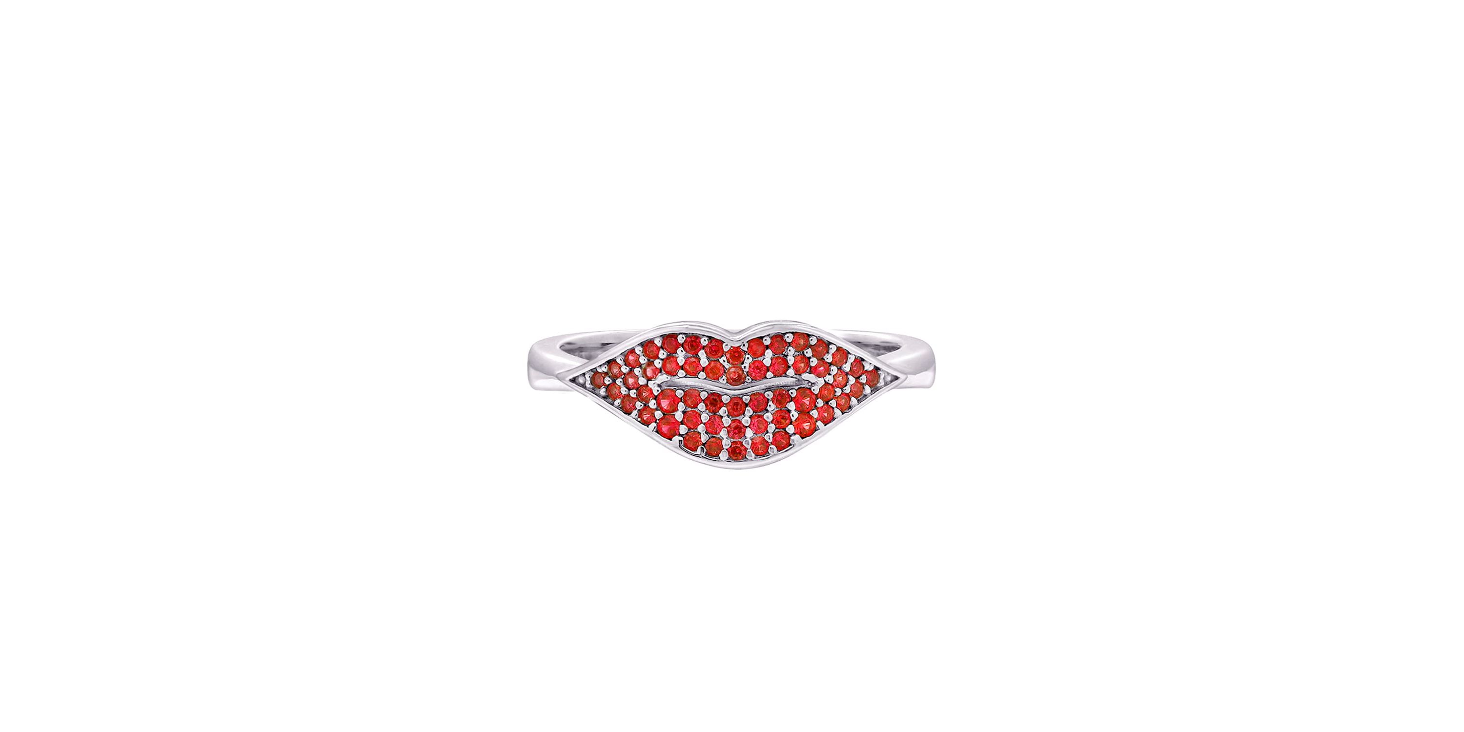 Lab Created Platinum Plated Sterling Silver Ruby Red Lip Ring