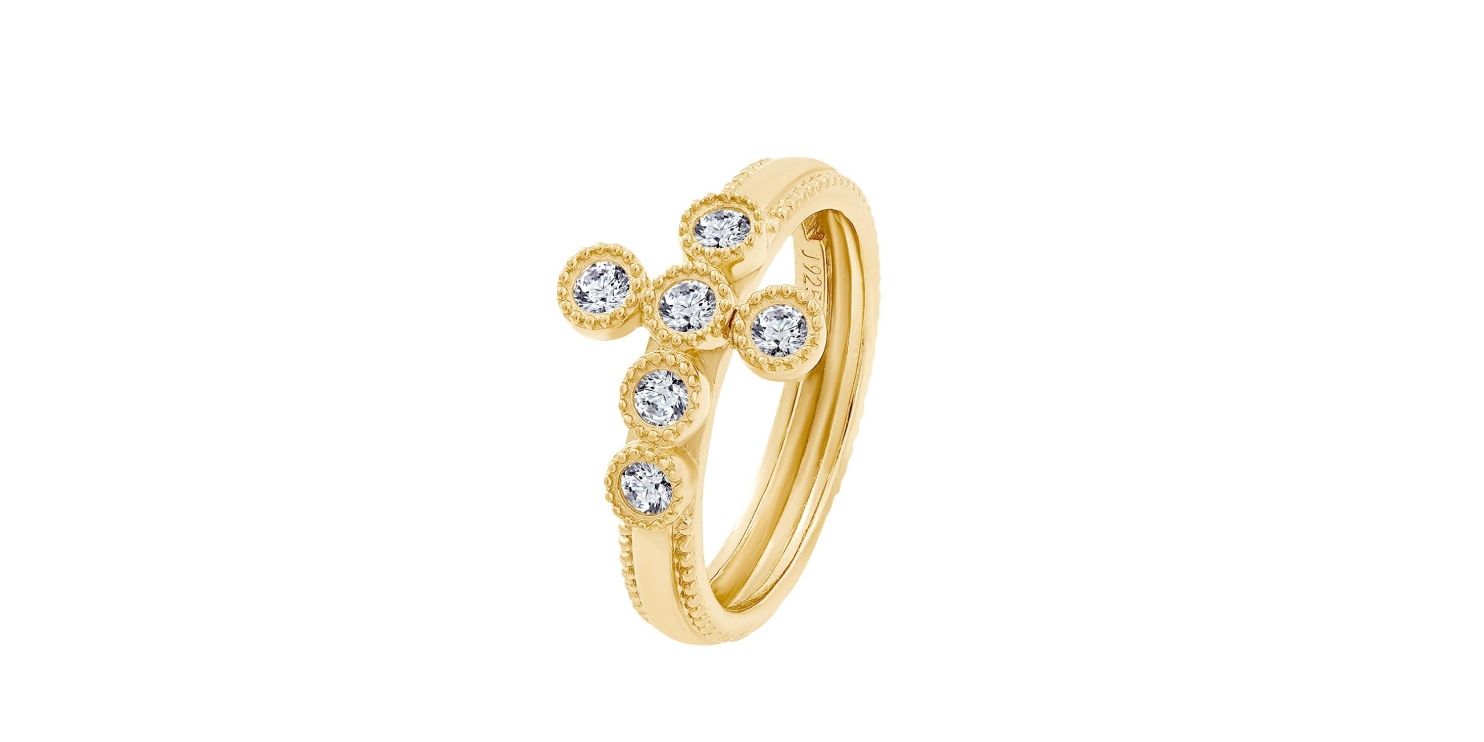 Lab Created 14K Yellow Gold Plated Sterling Silver Catholic Christian Clear Cubic Zirconia Scandinavian Cross Ring