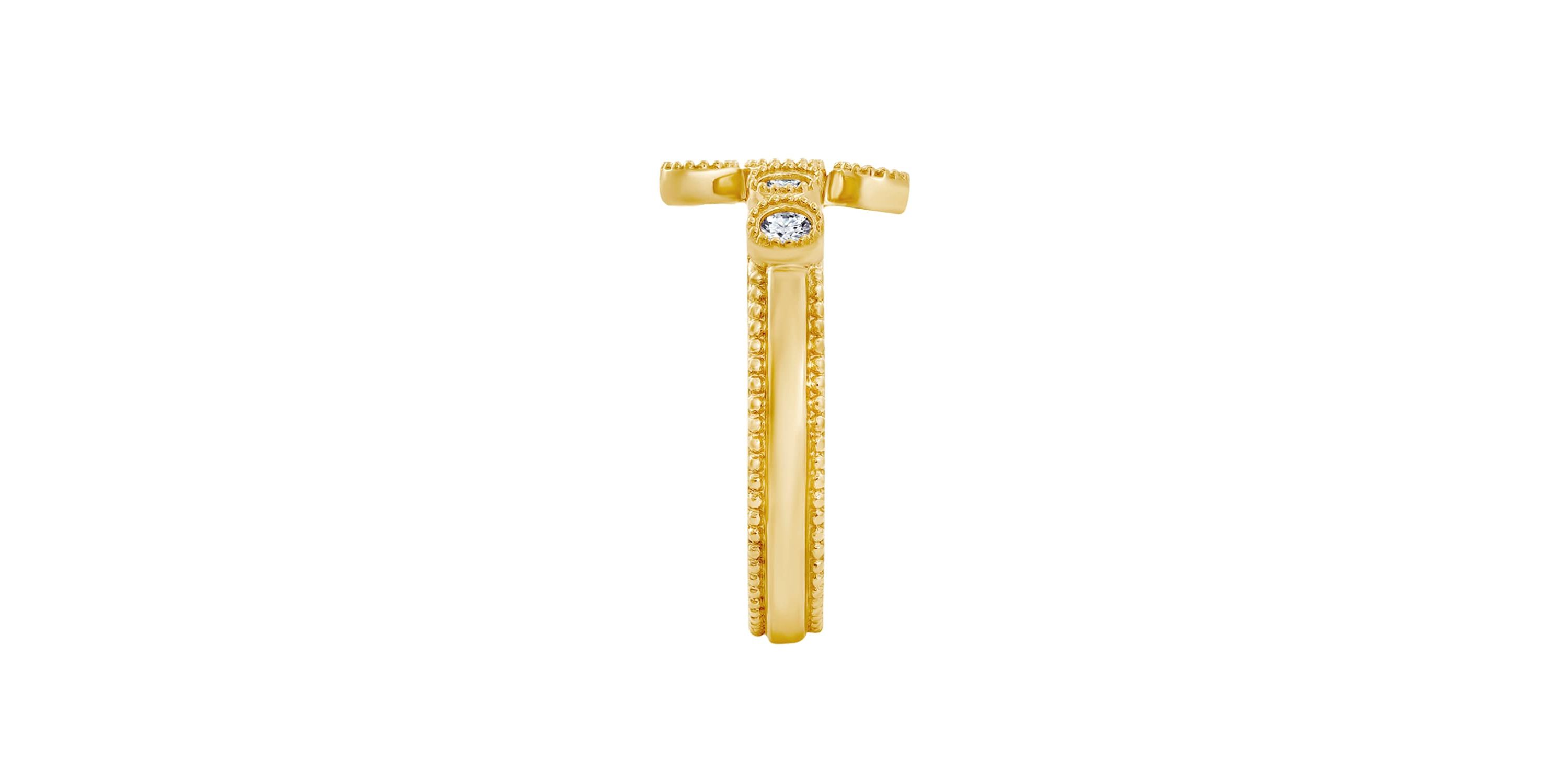 Lab Created 14K Yellow Gold Plated Sterling Silver Catholic Christian Clear Cubic Zirconia Scandinavian Cross Ring