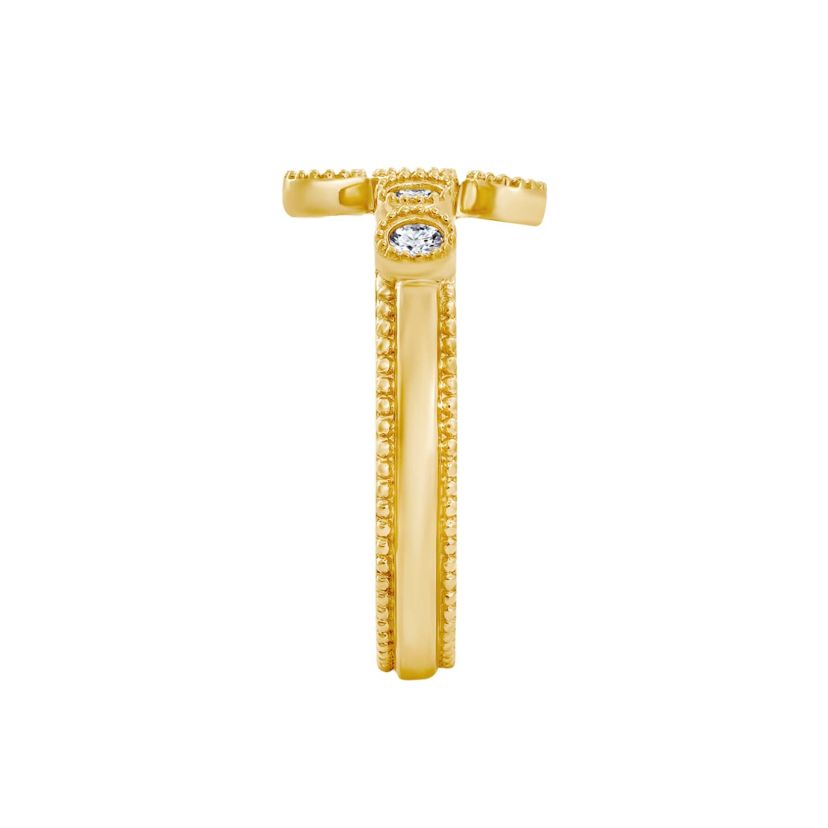 Lab Created 14K Yellow Gold Plated Sterling Silver Catholic Christian Clear Cubic Zirconia Scandinavian Cross Ring