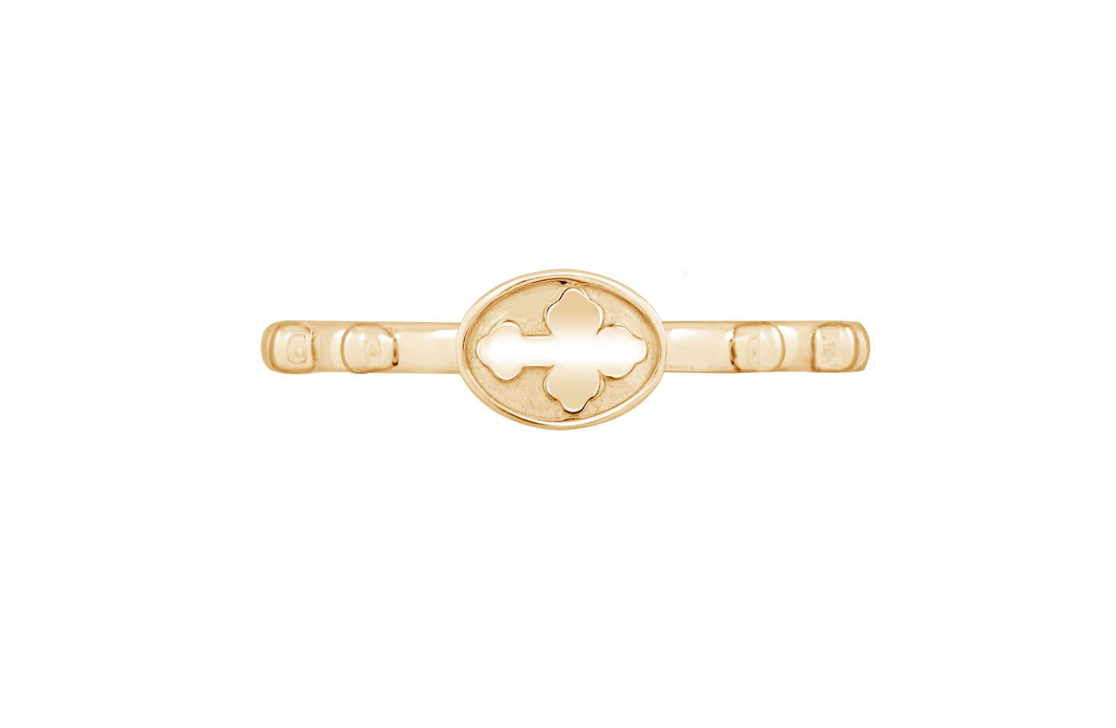 Lab Created 14K Yellow Gold Plated Sterling Silver Dainty Religious Cross Rosary Ring