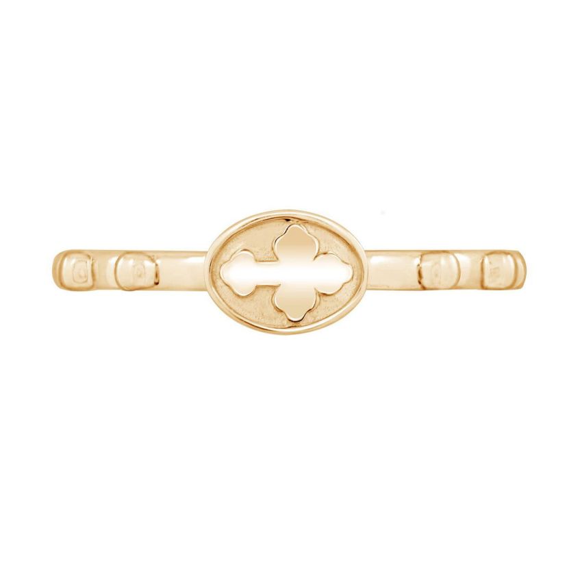 Lab Created 14K Yellow Gold Plated Sterling Silver Dainty Religious Cross Rosary Ring