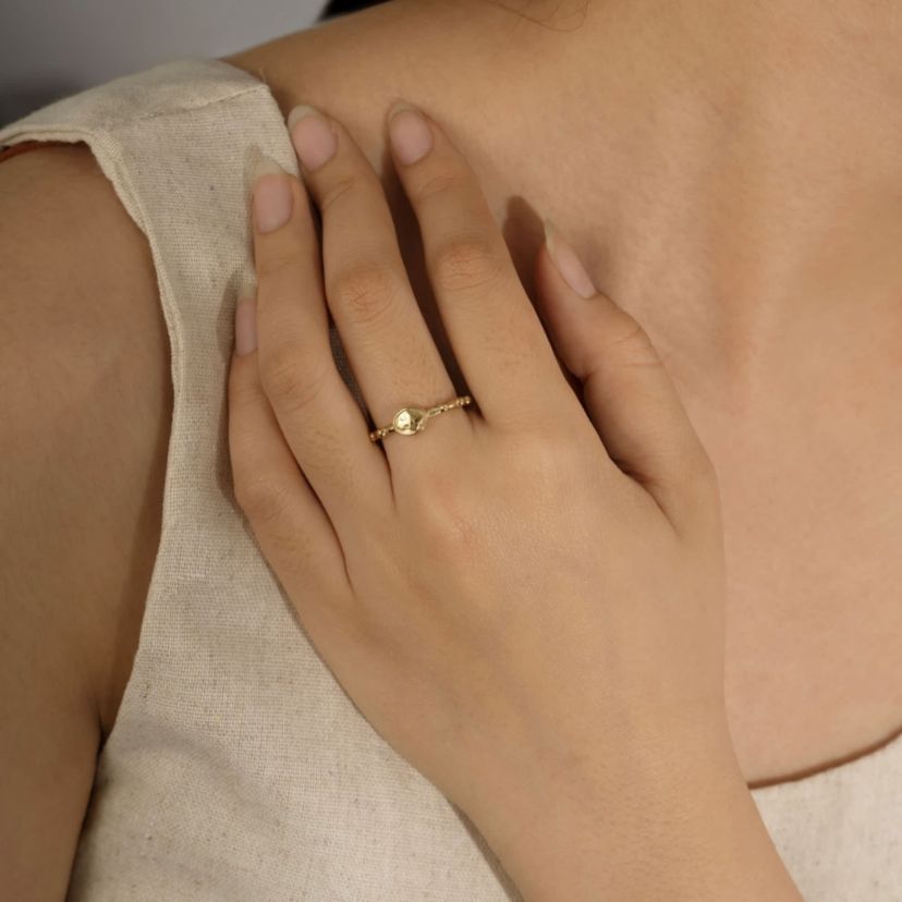 Lab Created 14K Yellow Gold Plated Sterling Silver Dainty Religious Cross Rosary Ring
