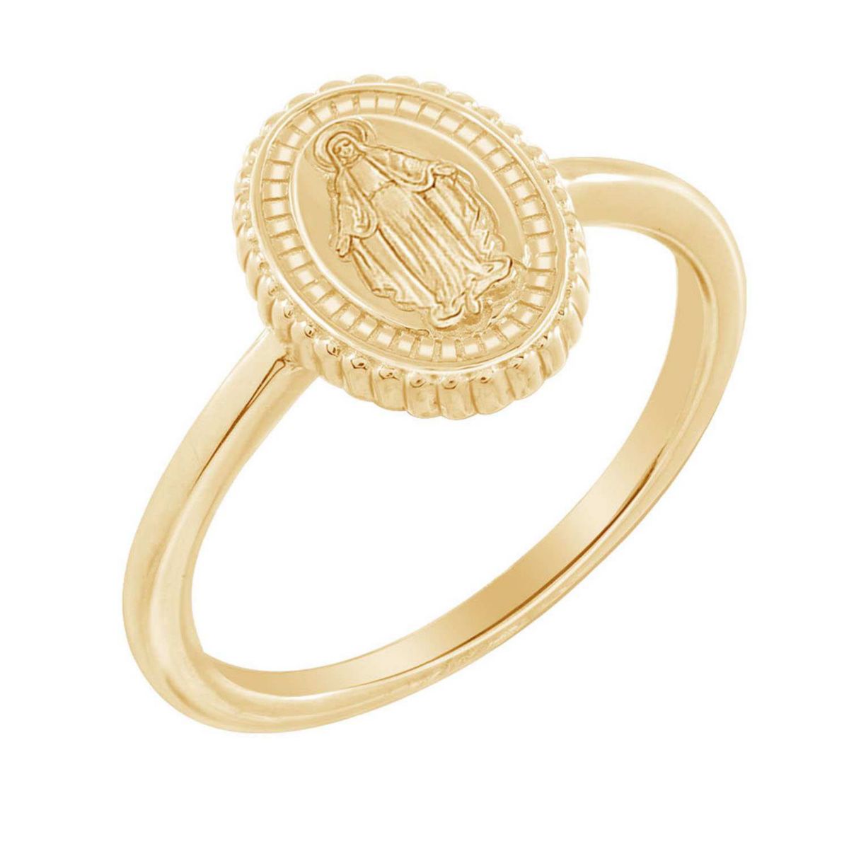 Lab Created 14K Yellow Gold Plated Sterling Silver Dainty Religious Mother Mary Ring