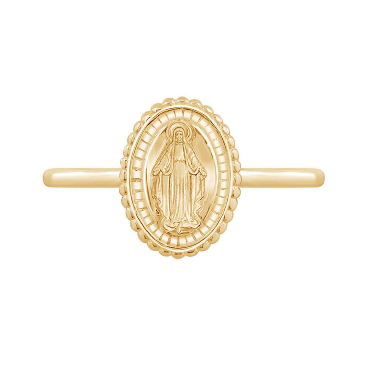 Lab Created 14K Yellow Gold Plated Sterling Silver Dainty Religious Mother Mary Ring