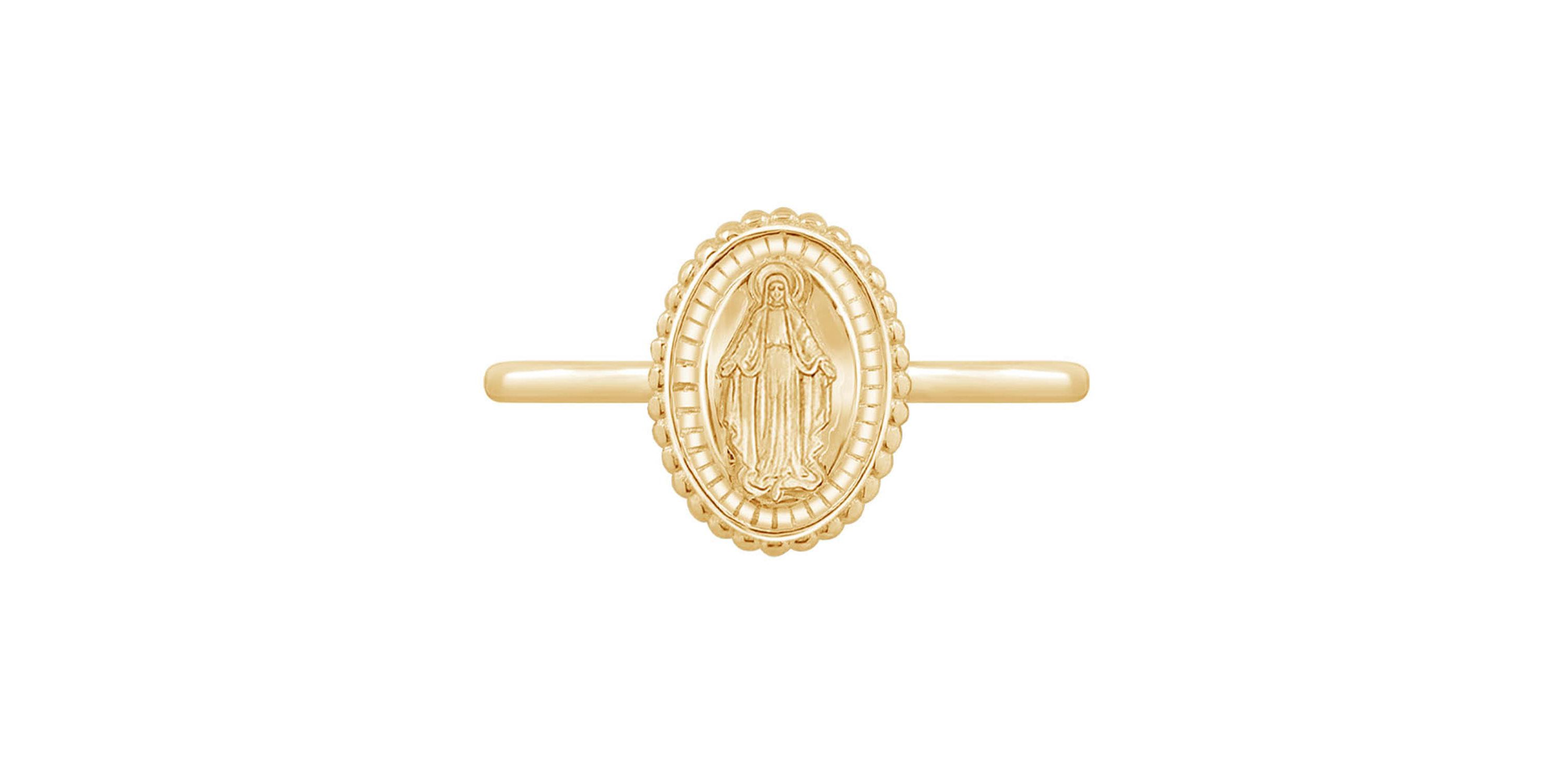 Lab Created 14K Yellow Gold Plated Sterling Silver Dainty Religious Mother Mary Ring
