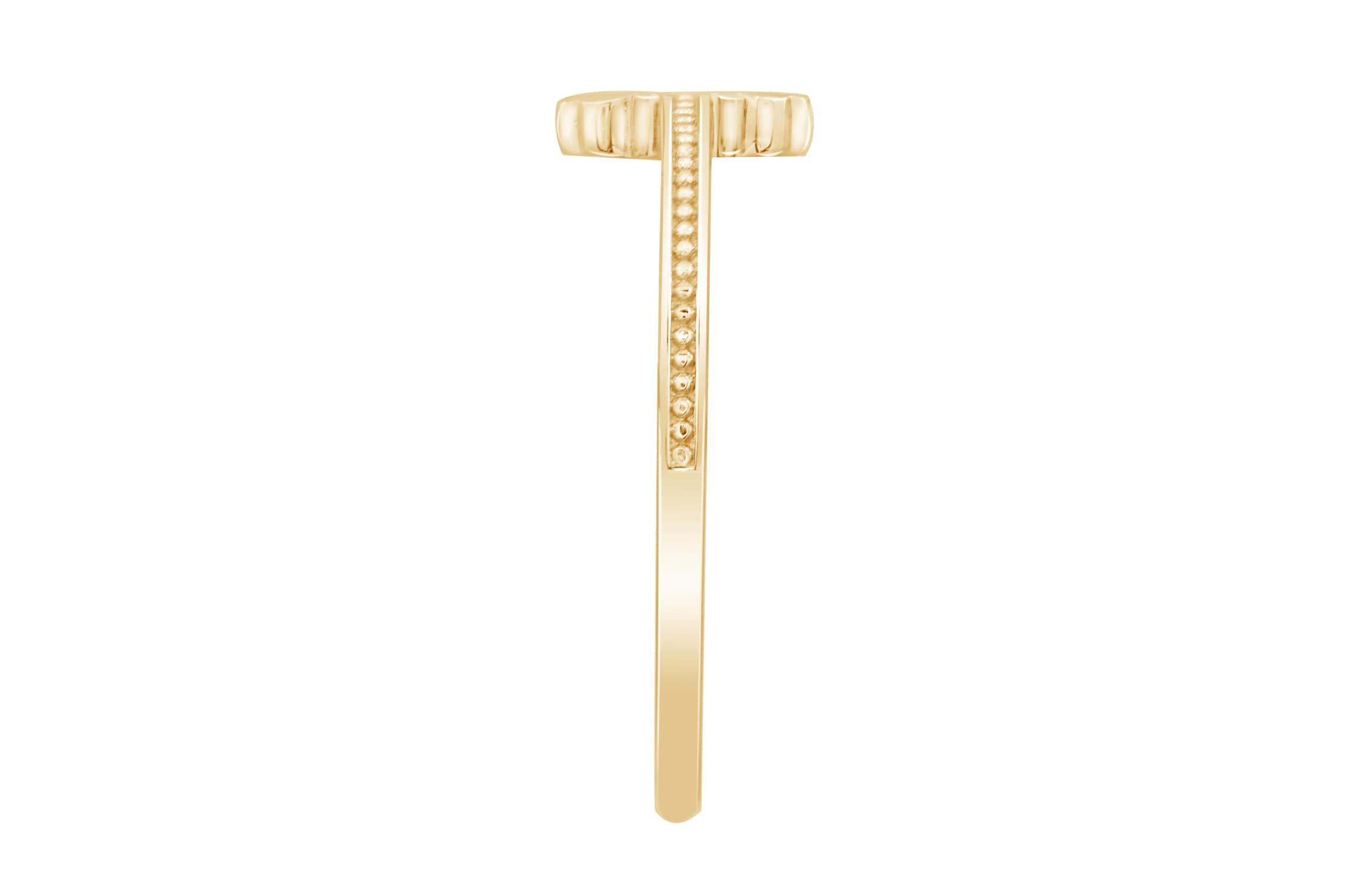 Lab Created 14K Yellow Gold Plated Sterling Silver Dainty Religious Cross Beaded Ring