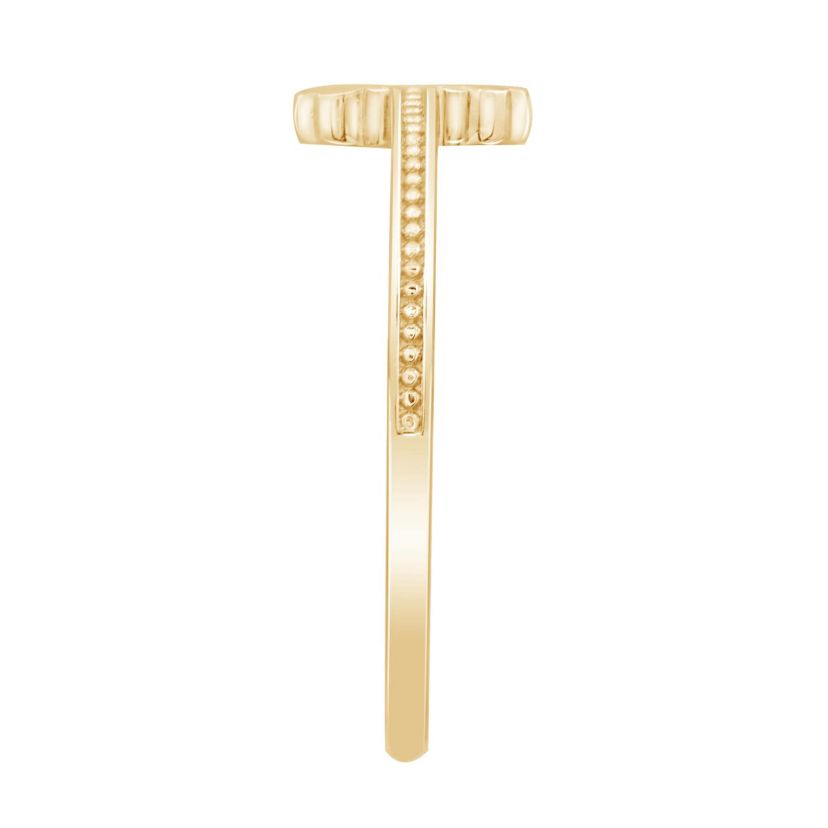 Lab Created 14K Yellow Gold Plated Sterling Silver Dainty Religious Cross Beaded Ring