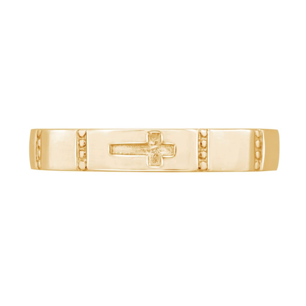Lab Created 14K Yellow Gold Plated Sterling Silver Religious Carved Cross Band Ring