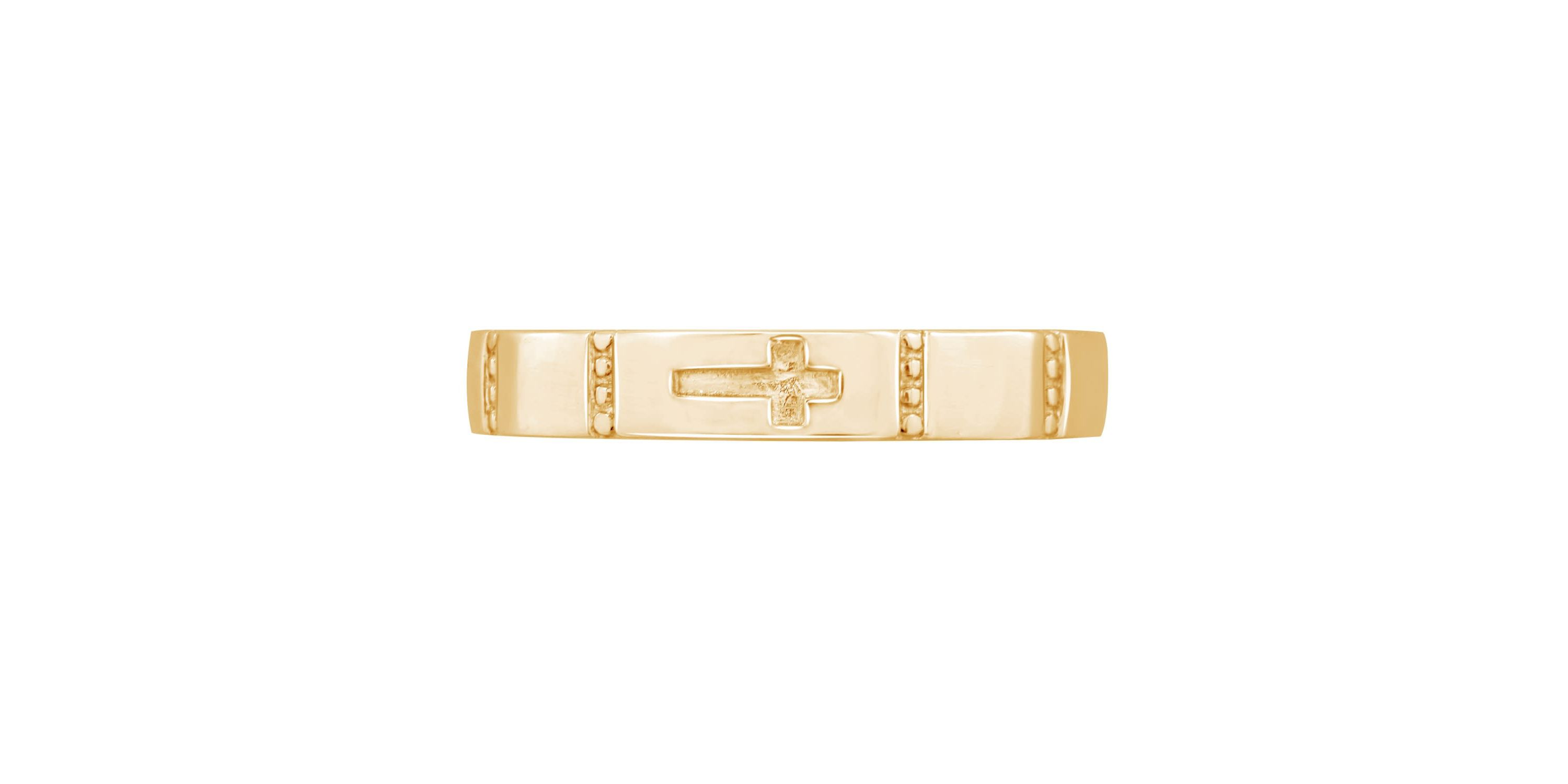 Lab Created 14K Yellow Gold Plated Sterling Silver Religious Carved Cross Band Ring