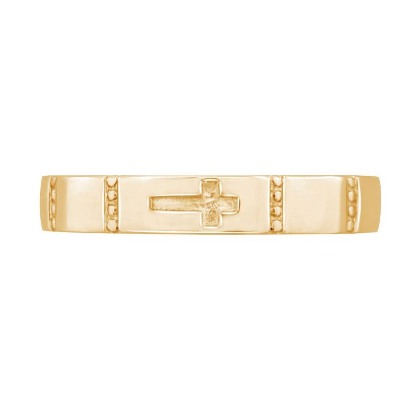 Lab Created 14K Yellow Gold Plated Sterling Silver Religious Carved Cross Band Ring
