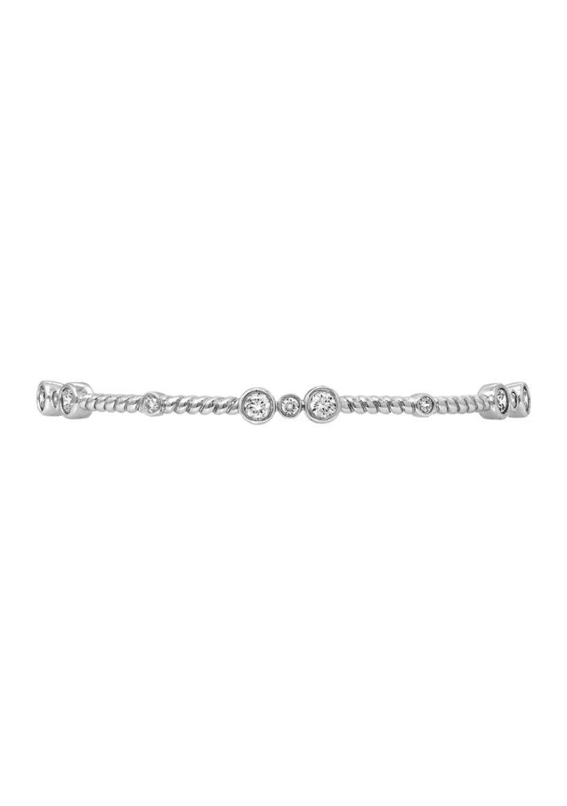 Platinum Plated Sterling Silver 1 ct. t.w. Round Cut Cubic Zirconia Flower Rope Half Bar Bolo Bracelet