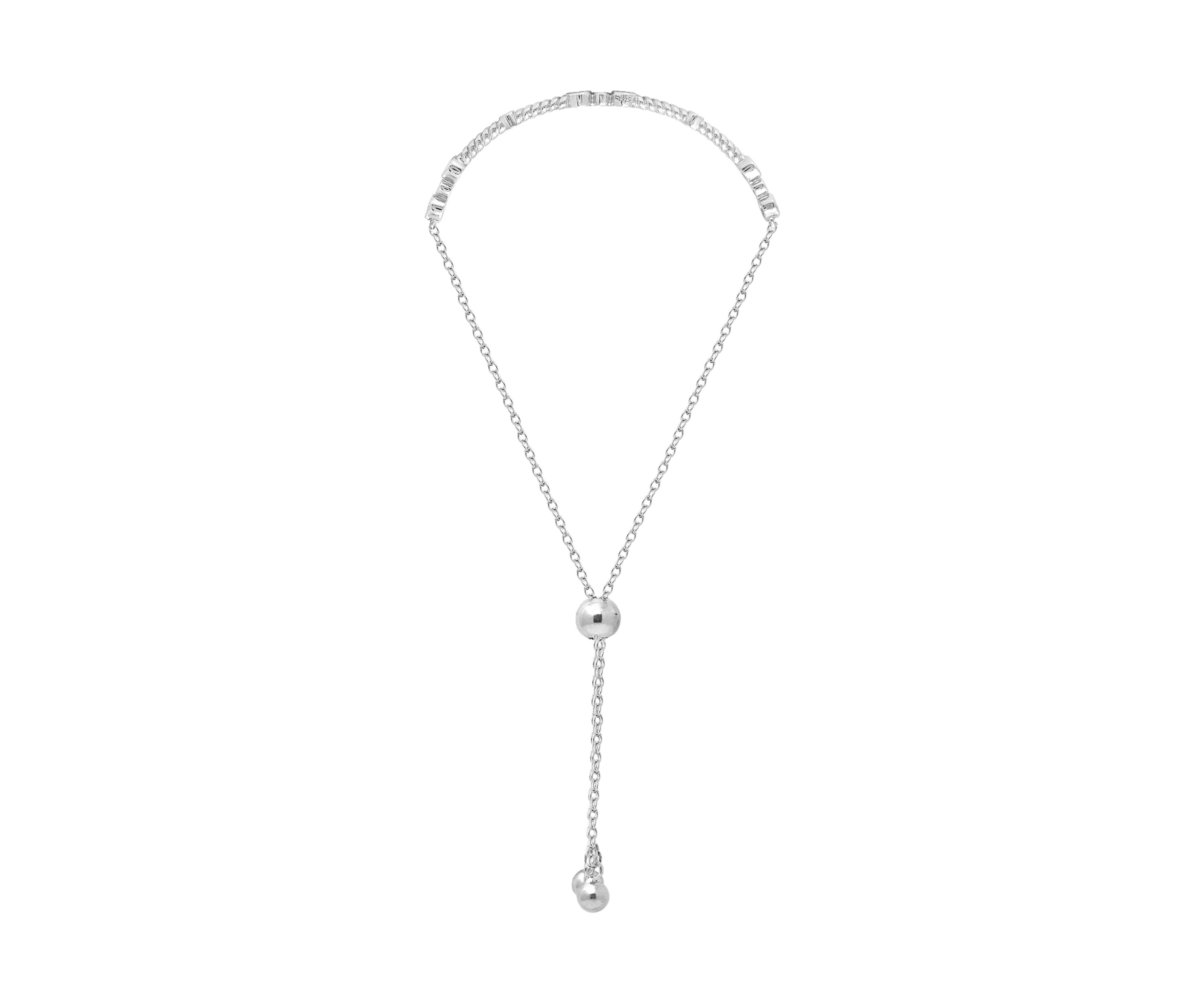 Platinum Plated Sterling Silver 1 ct. t.w. Round Cut Cubic Zirconia Flower Rope Half Bar Bolo Bracelet