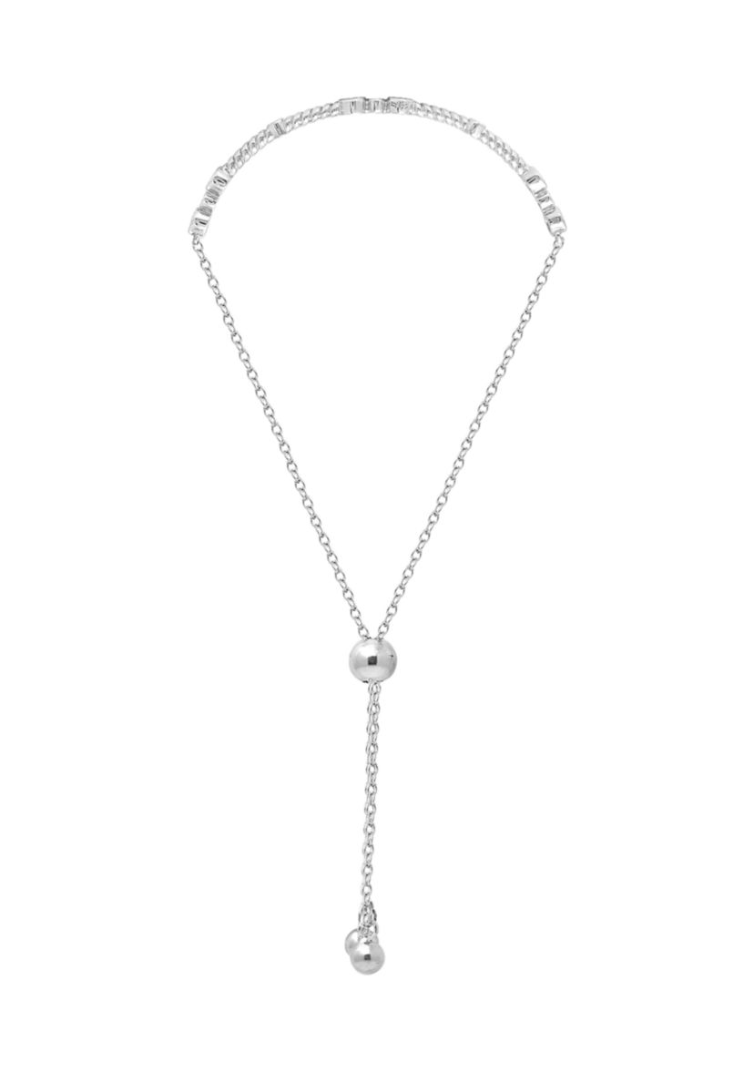 Platinum Plated Sterling Silver 1 ct. t.w. Round Cut Cubic Zirconia Flower Rope Half Bar Bolo Bracelet