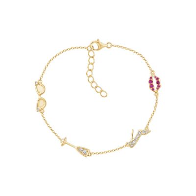 Marilyn Monroe Lab Created 14K Yellow Gold Plated Sterling Silver Cubic Zirconia Station Bracelet