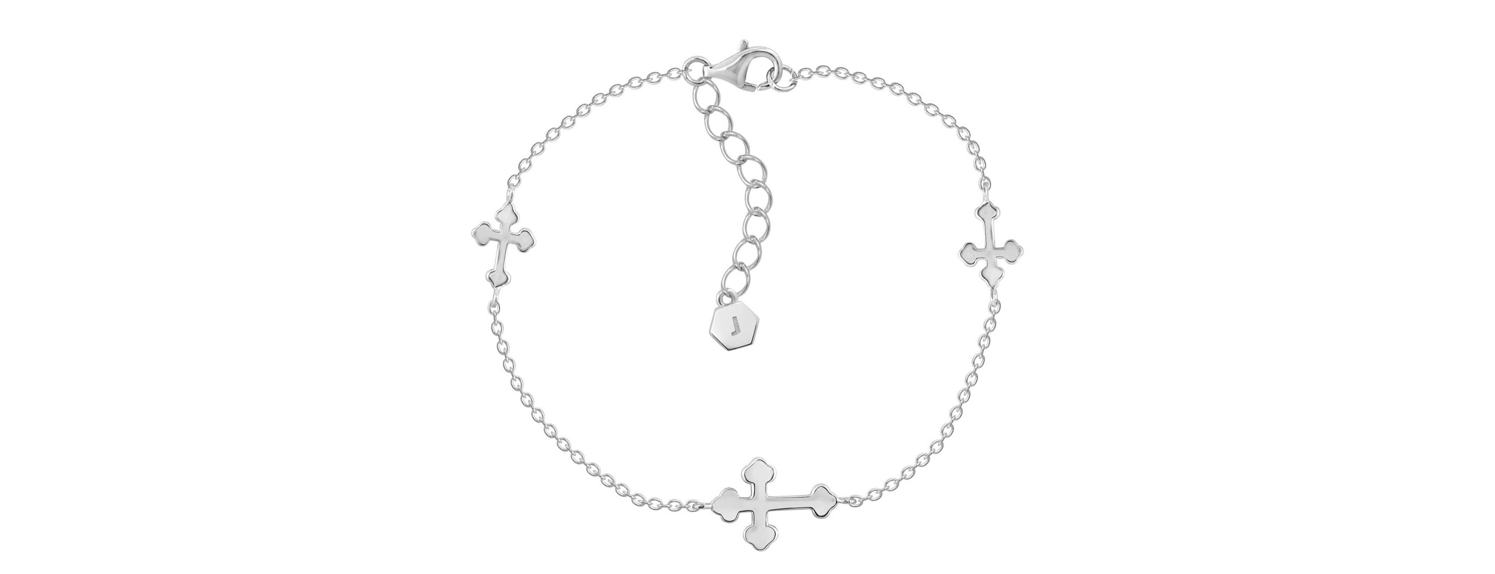 Lab Created Platinum Plated Sterling Silver Dainty Sideway Station Bottony Cross Bracelet