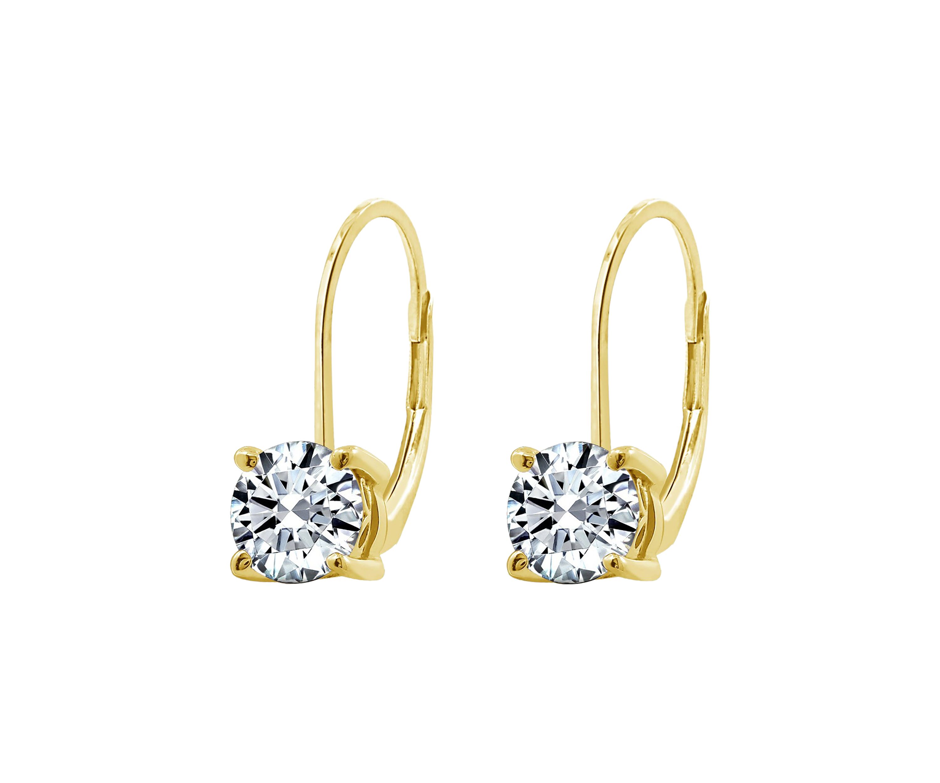 Yellow Gold Plated Sterling Silver 1 ct. t.w.Round Cut Cubic Zirconia Lever Back Earrings