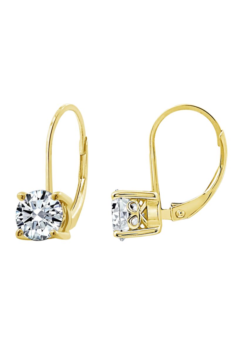 Yellow Gold Plated Sterling Silver 1 ct. t.w.Round Cut Cubic Zirconia Lever Back Earrings